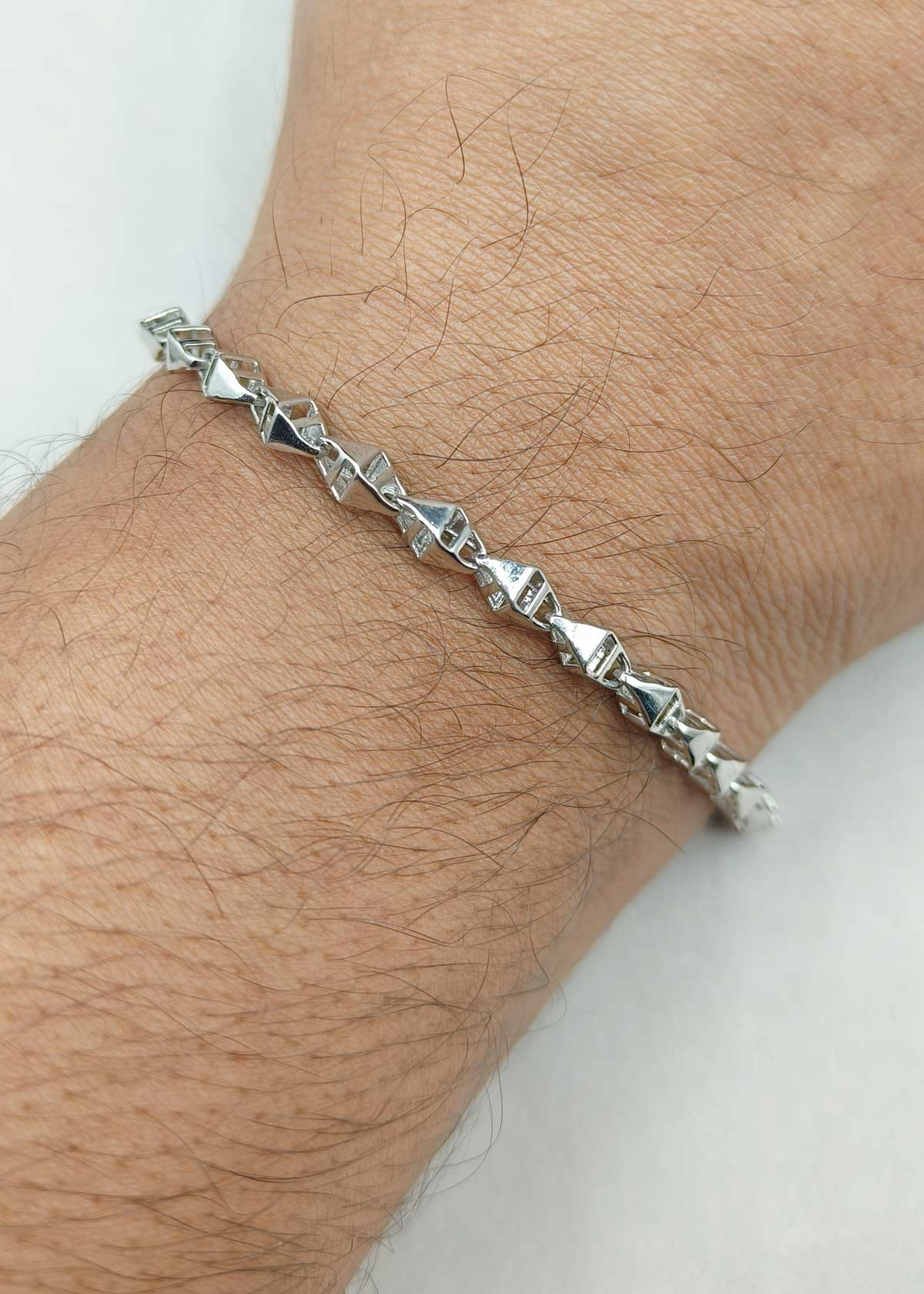 92.5 Sterling Silver Geometric Link Loose Bracelet For Men