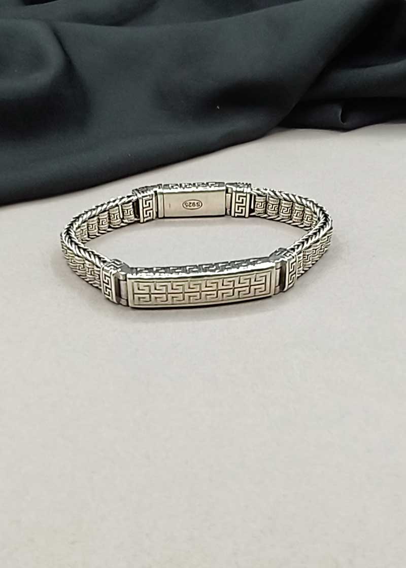 92.5 Sterling Silver Oxidized Greek Key Pattern Men's Bracelet