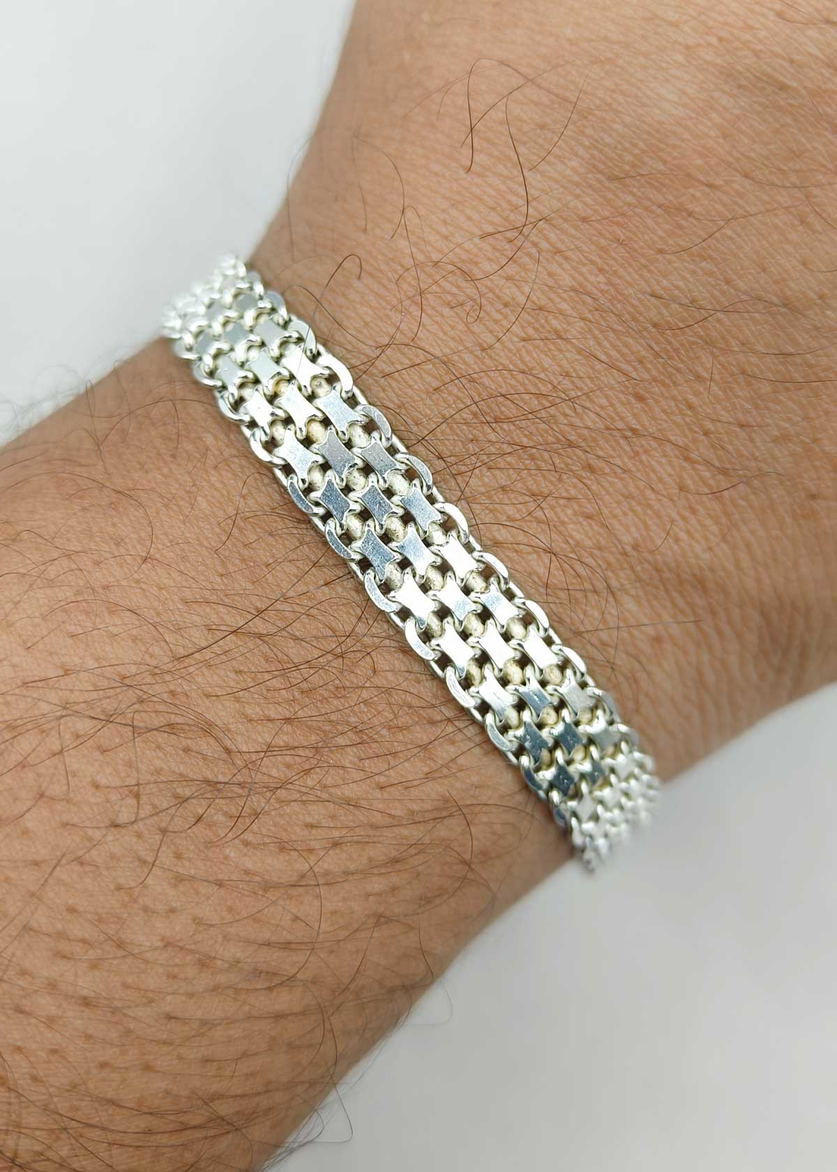 92.5 Sterling Silver Multi Row Statement Loose Bracelet For Men