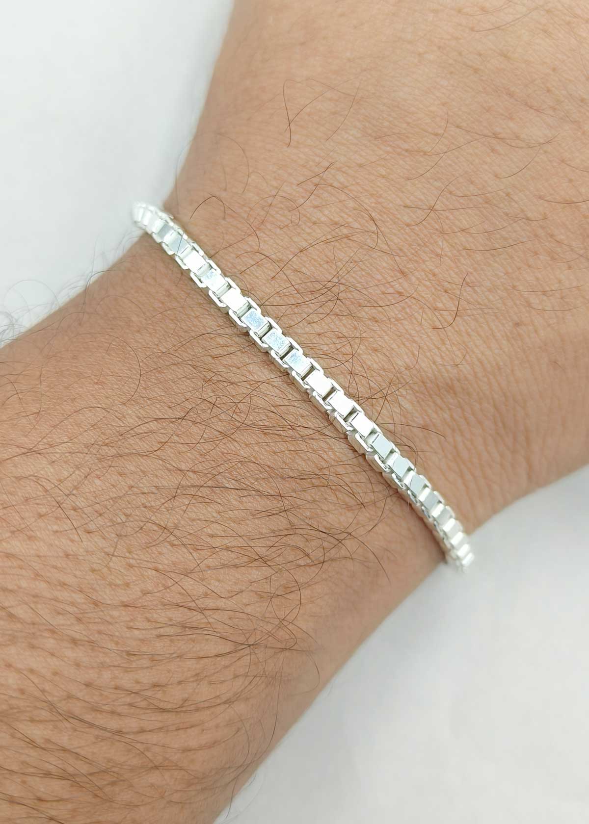 92.5 Sterling Silver Men's Square Link Loose Bracelet