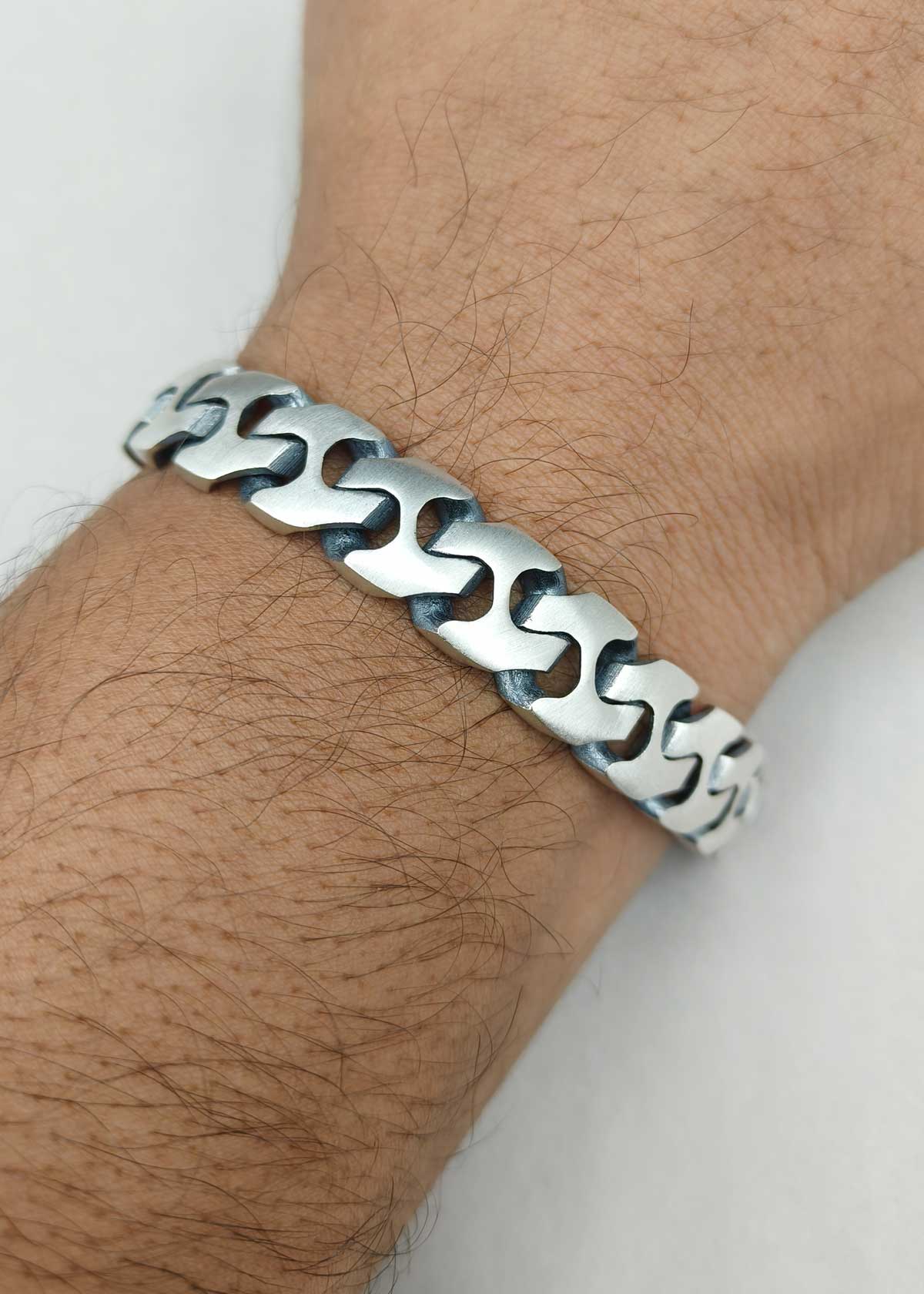 92.5 Sterling Silver Heavy Curb Link Loose Bracelet For Men