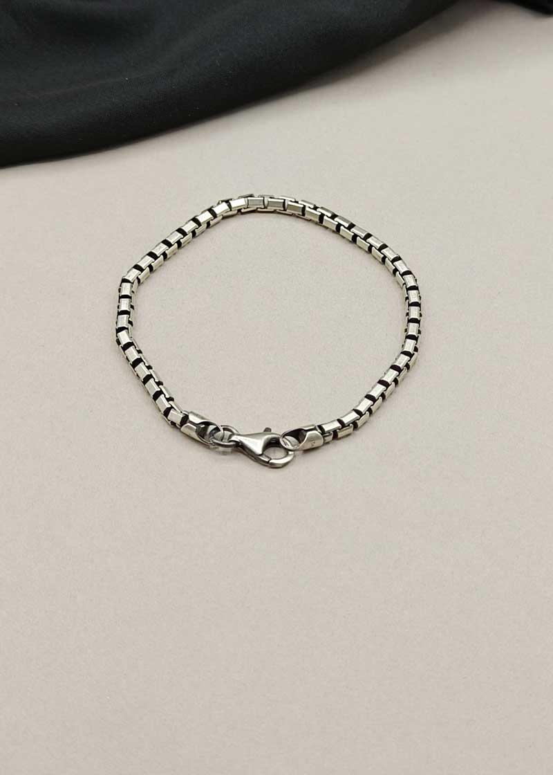 92.5 Sterling Silver Box Link Loose Bracelet For Men