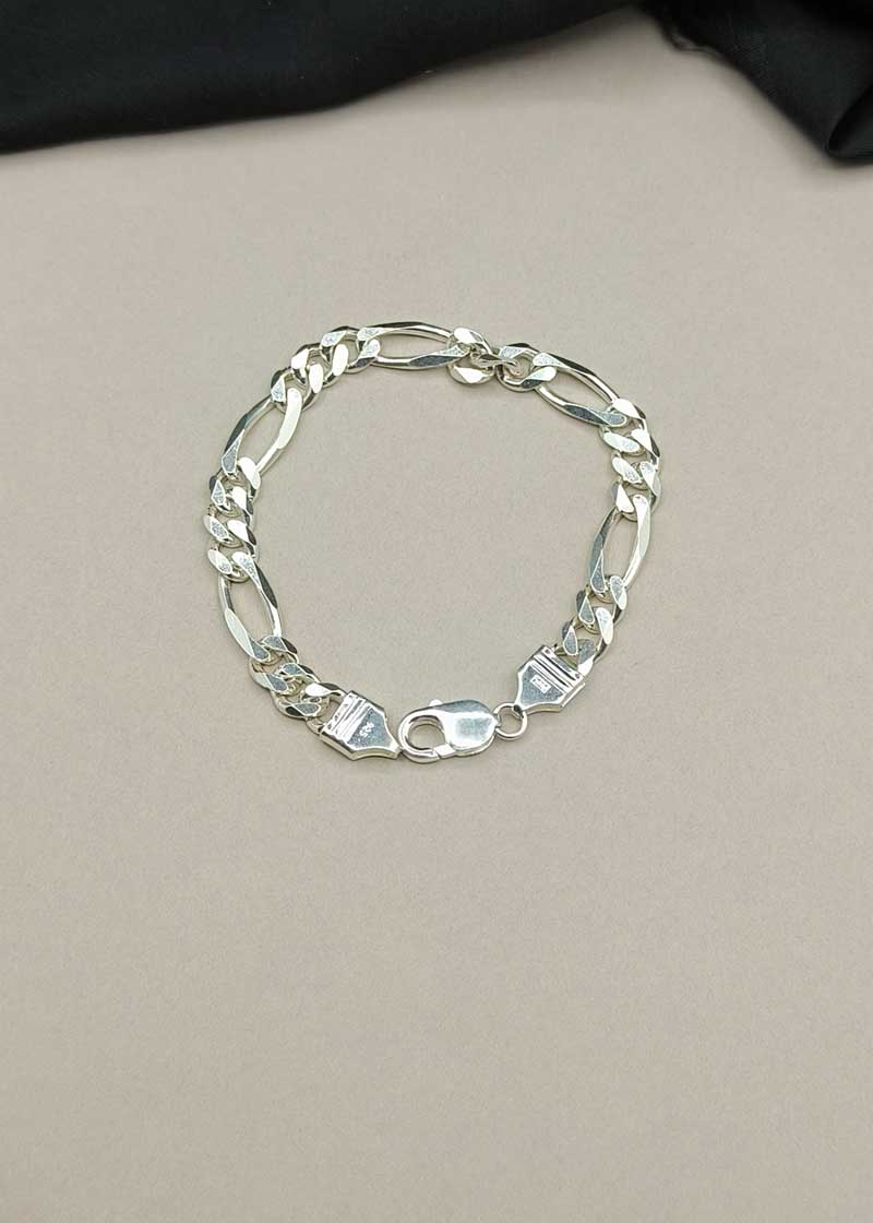 92.5 Sterling Silver Solid Figaro Link Chain Loose Bracelet For Men