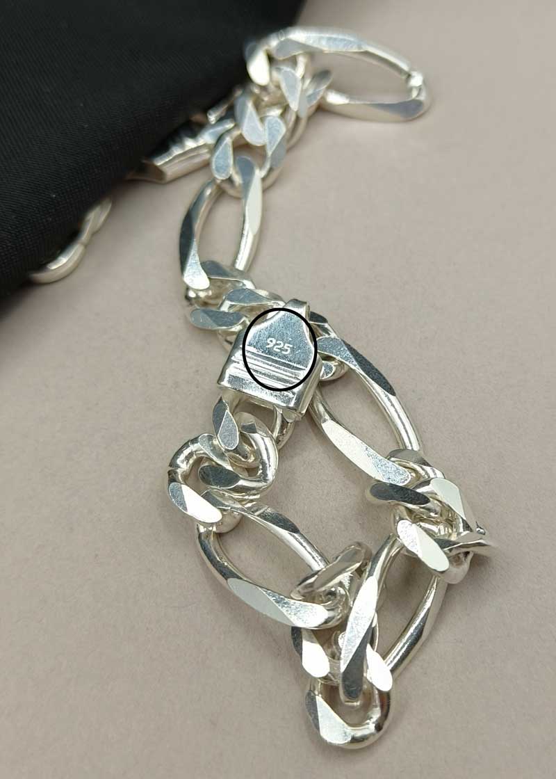 92.5 Sterling Silver Solid Figaro Link Chain Loose Bracelet For Men