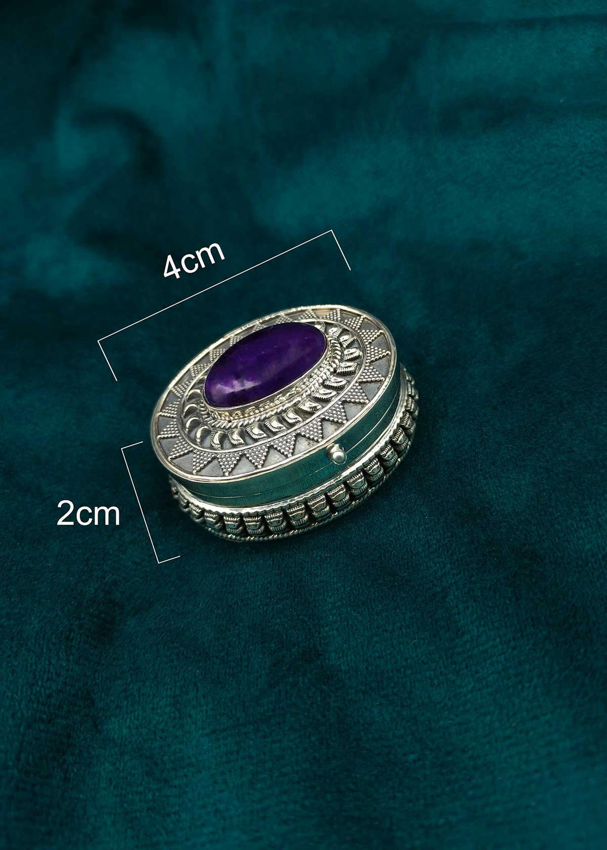 92.5 Sterling Silver Handcrafted Purple Stone Oval Sindoor / Kumkum Box