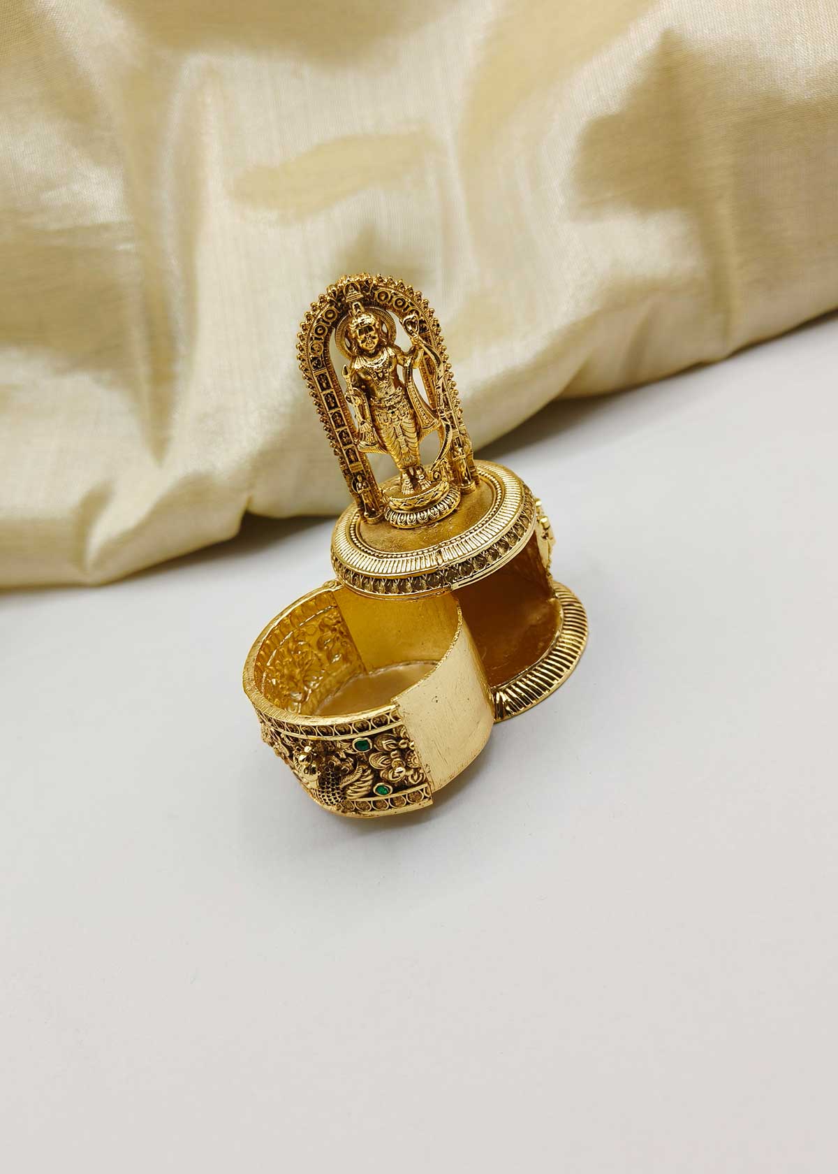 Majestic Temple Style Divine Lord Ram Antique Gold Kumkum Box/ Sindoor Box