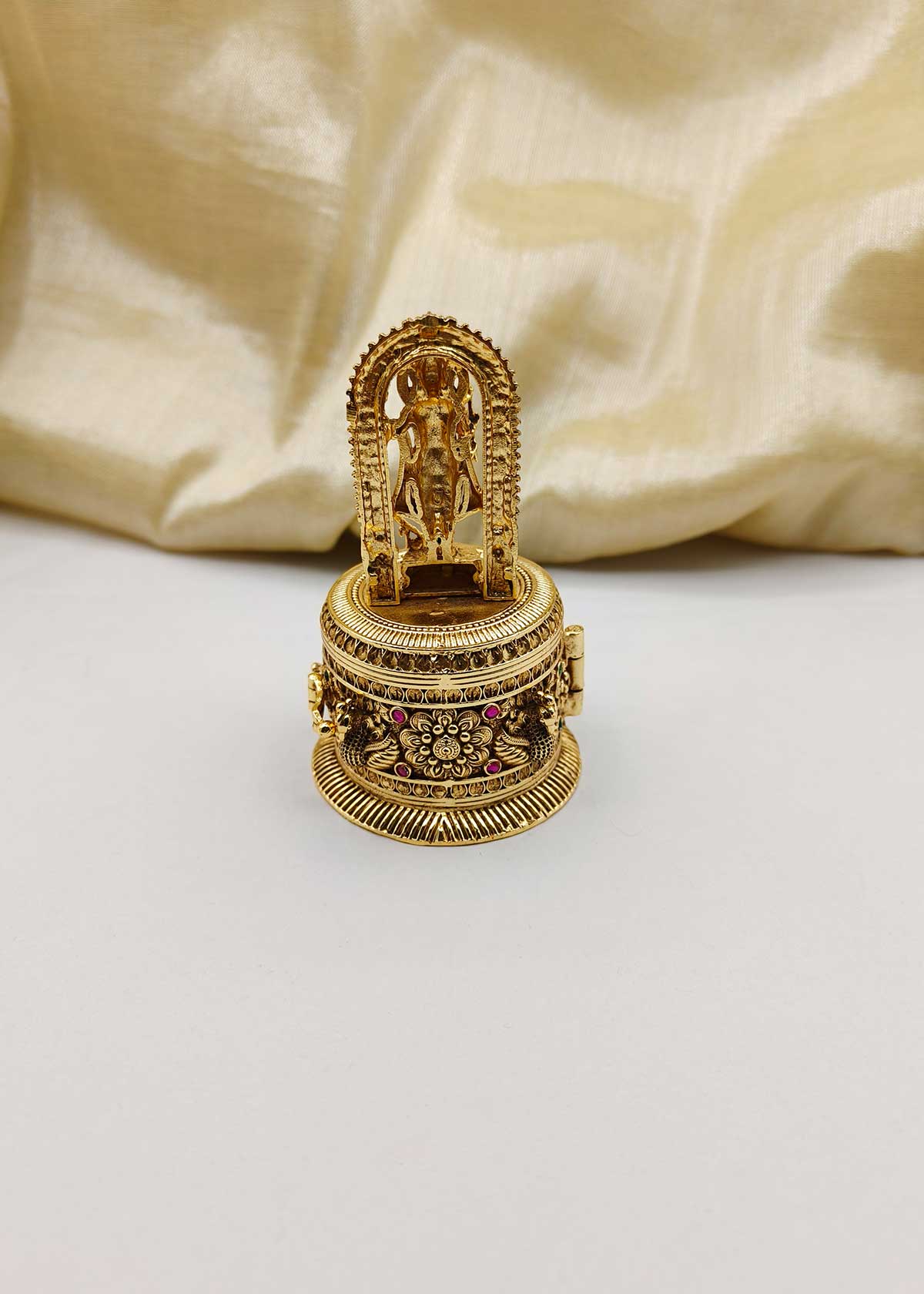 Majestic Temple Style Divine Lord Ram Antique Gold Kumkum Box/ Sindoor Box