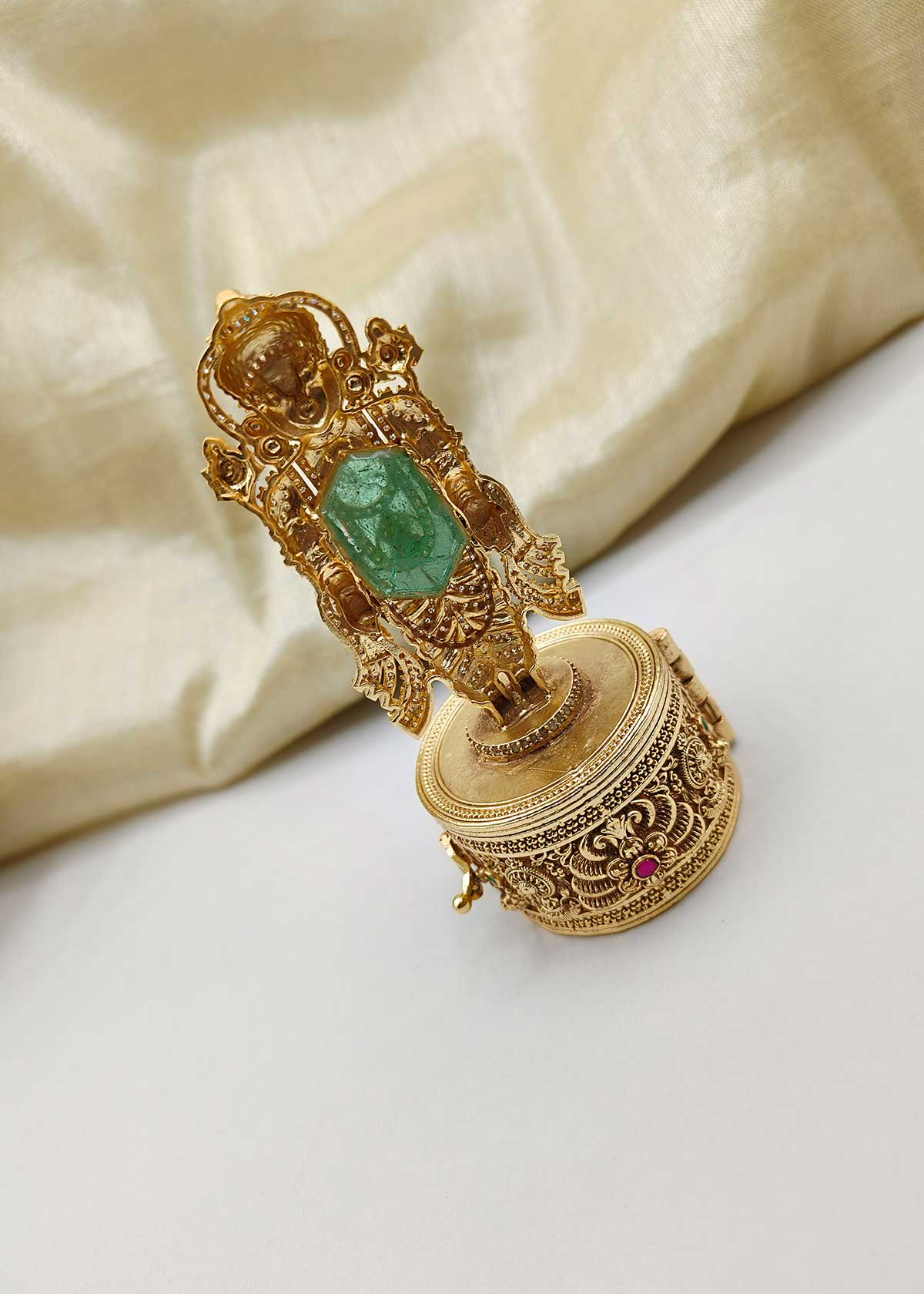 Tirupati Balaji Gold Plated With Cubic Zircon Sindoor Box / Kumkum Box