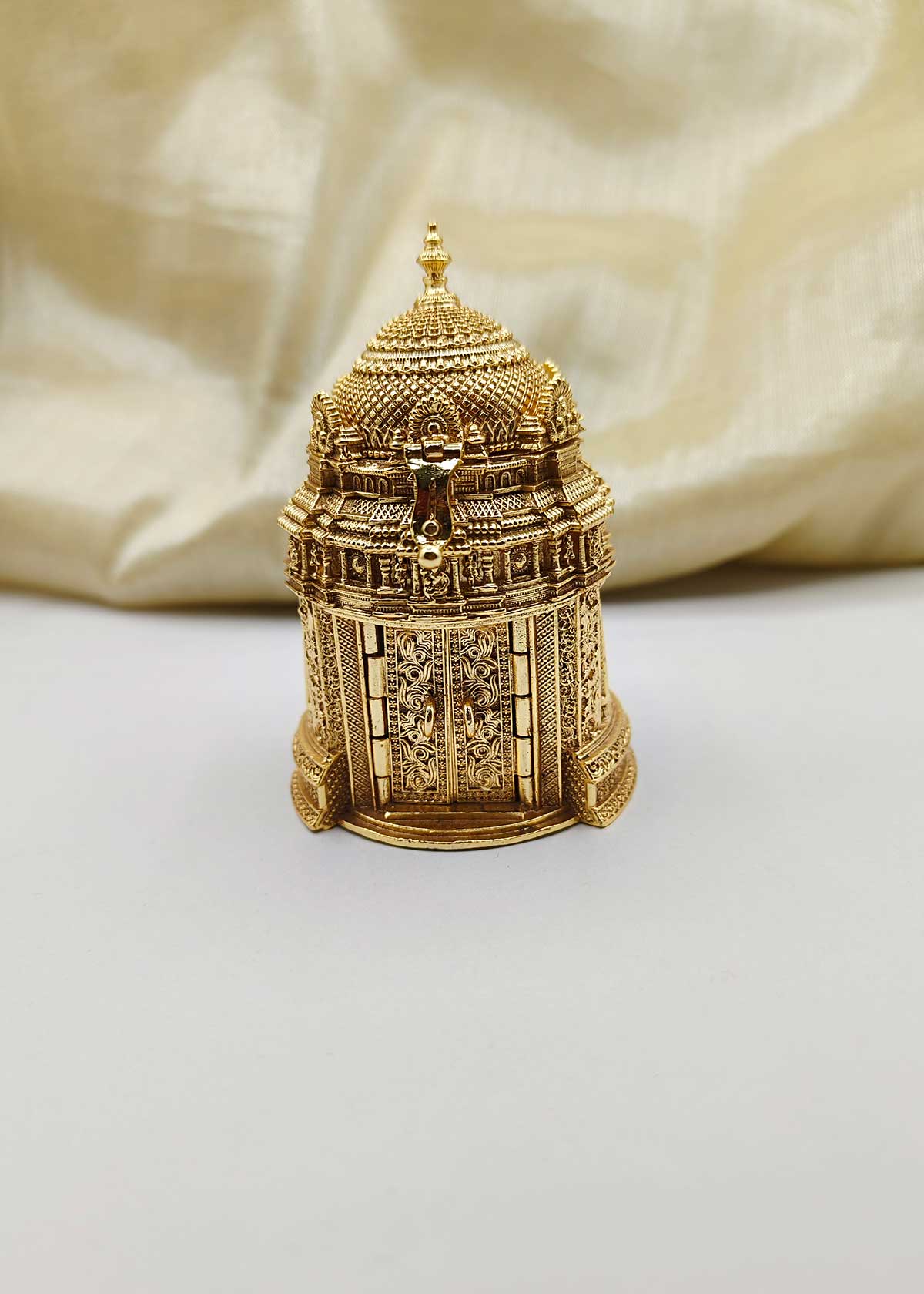 Goddess Lakshmi Temple Design Gold Plated Sindoor Box / Kumkum Box