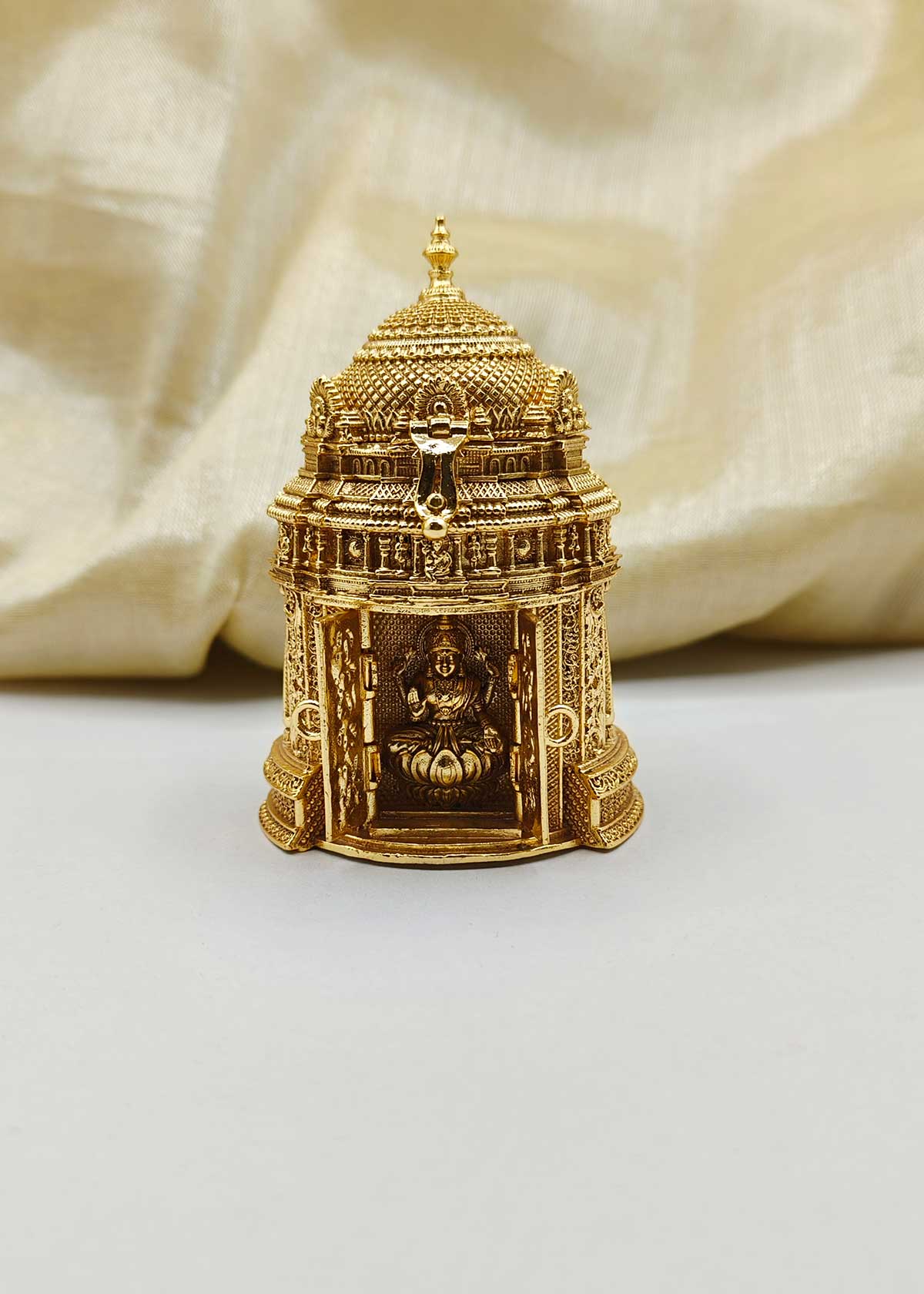 Goddess Lakshmi Temple Design Gold Plated Sindoor Box / Kumkum Box