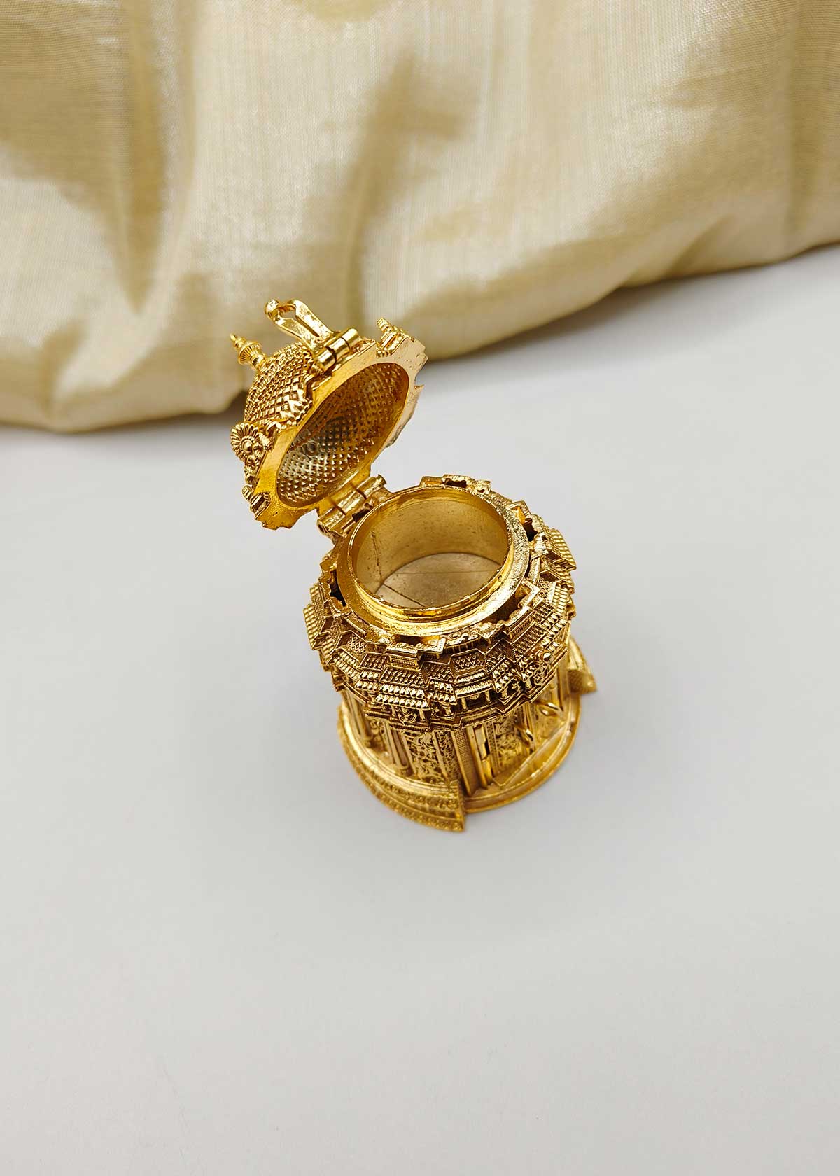 Goddess Lakshmi Temple Design Gold Plated Sindoor Box / Kumkum Box