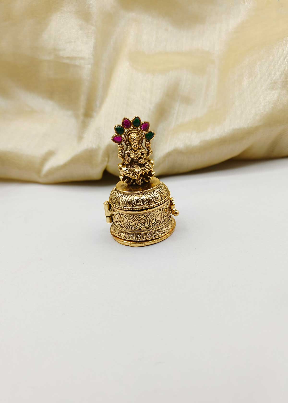 Heritage Antique Gold Plated Goddess Lakshmi Kumkum Box/ Sindoor Box