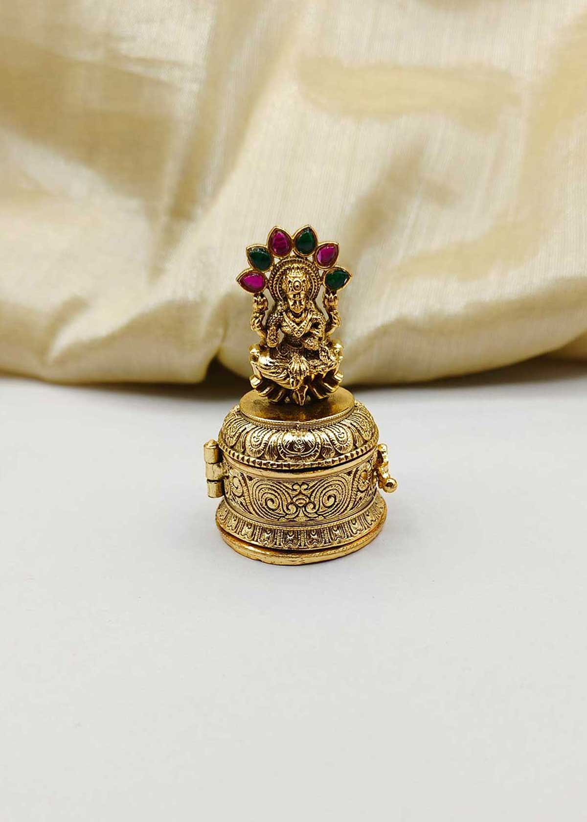 Heritage Antique Gold Plated Goddess Lakshmi Kumkum Box/ Sindoor Box