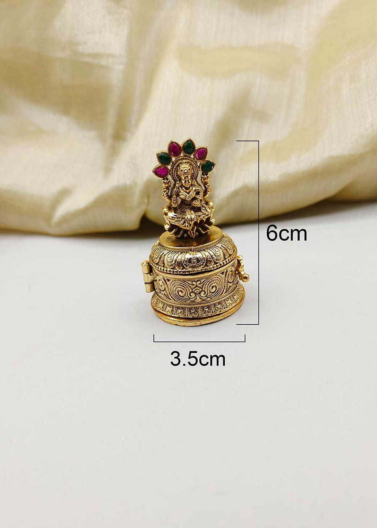 Heritage Antique Gold Plated Goddess Lakshmi Kumkum Box/ Sindoor Box