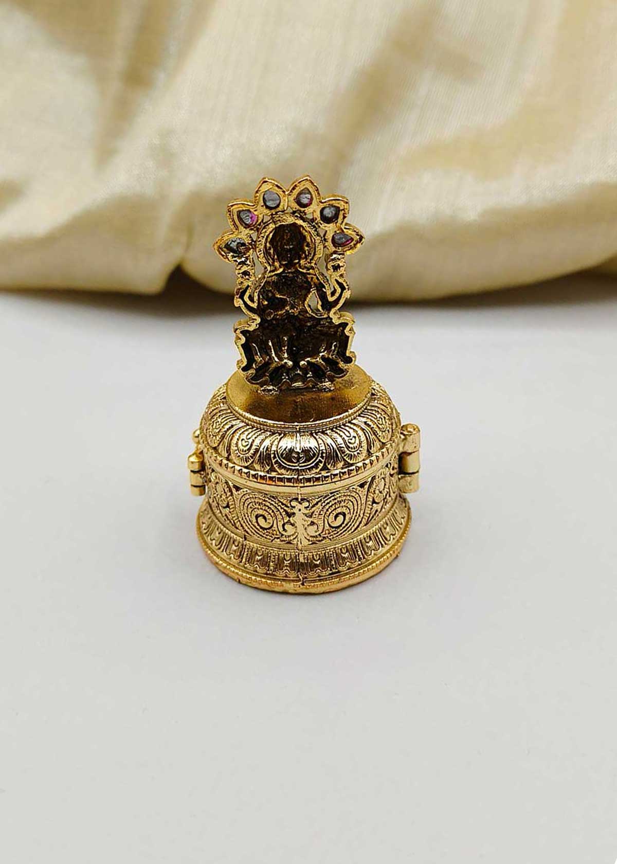 Heritage Antique Gold Plated Goddess Lakshmi Kumkum Box/ Sindoor Box
