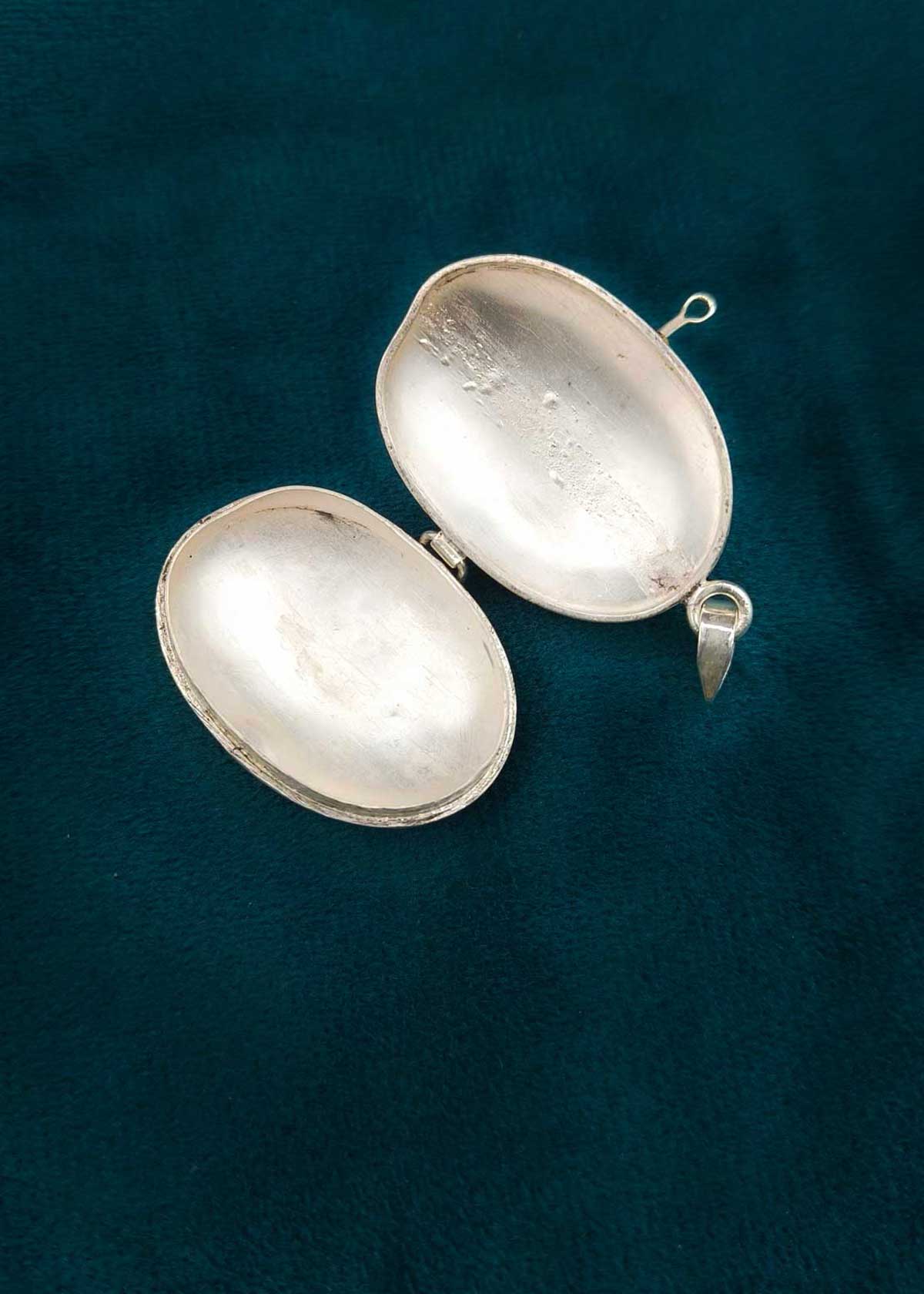 92.5 Sterling Silver Pendant Style Sindoor Dibbi With Red Coral Stone & Gold Accents