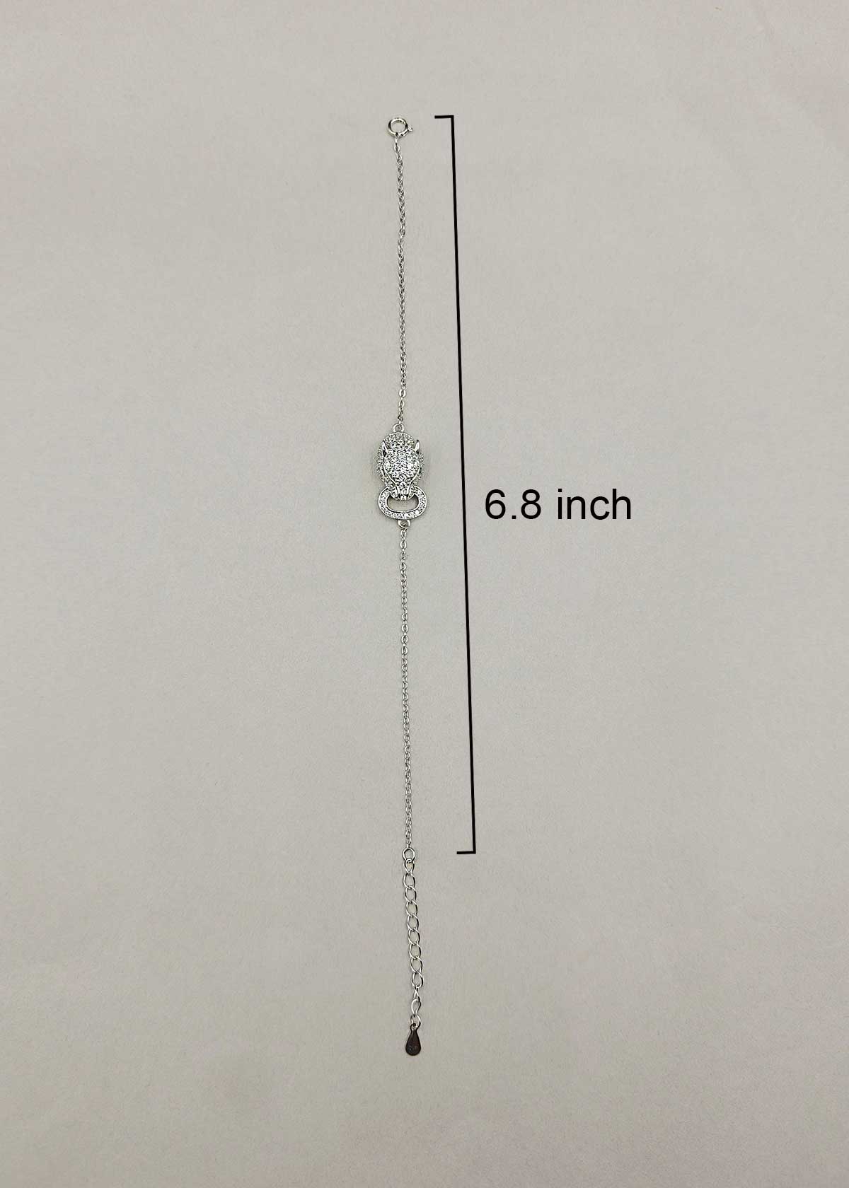92.5 Sterling Silver Panther Head Motif Cubic Zircon Adjustable Loose Bracelet