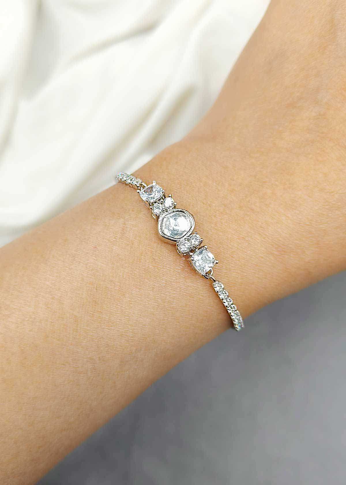 92.5 Sterling Silver Modern Minimalist Cubic Zircon Loose Bracelet For Women