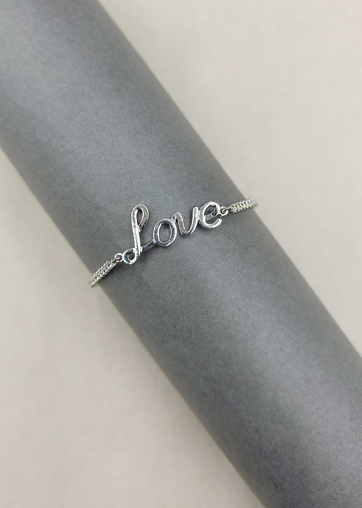 92.5 Sterling Silver Love Motif Cubic Zircon Loose Bracelet For Women