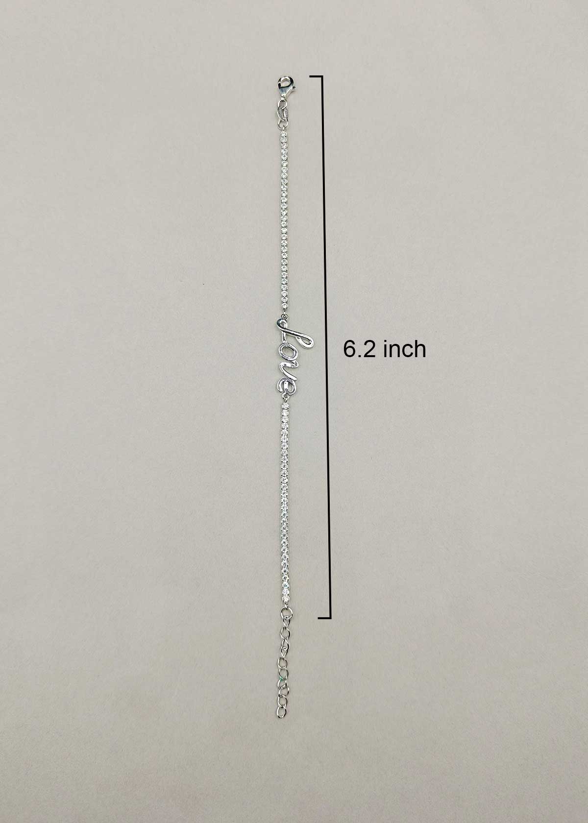 92.5 Sterling Silver Love Motif Cubic Zircon Loose Bracelet For Women