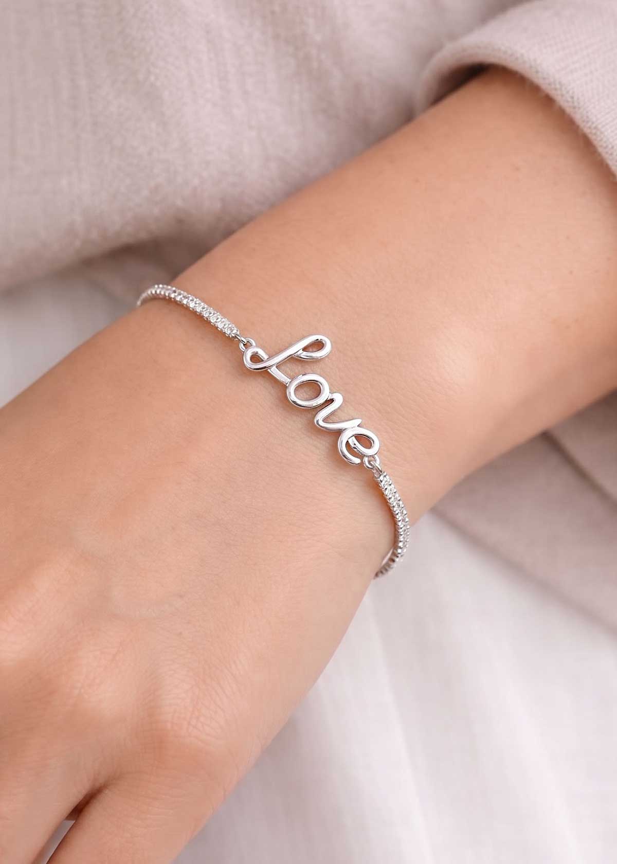 92.5 Sterling Silver Love Motif Cubic Zircon Loose Bracelet For Women