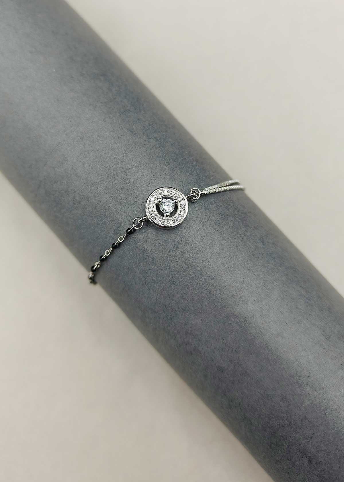 92.5 Sterling Silver Solitaire Cubic Zircon Mangalsutra Loose Bracelet For Women