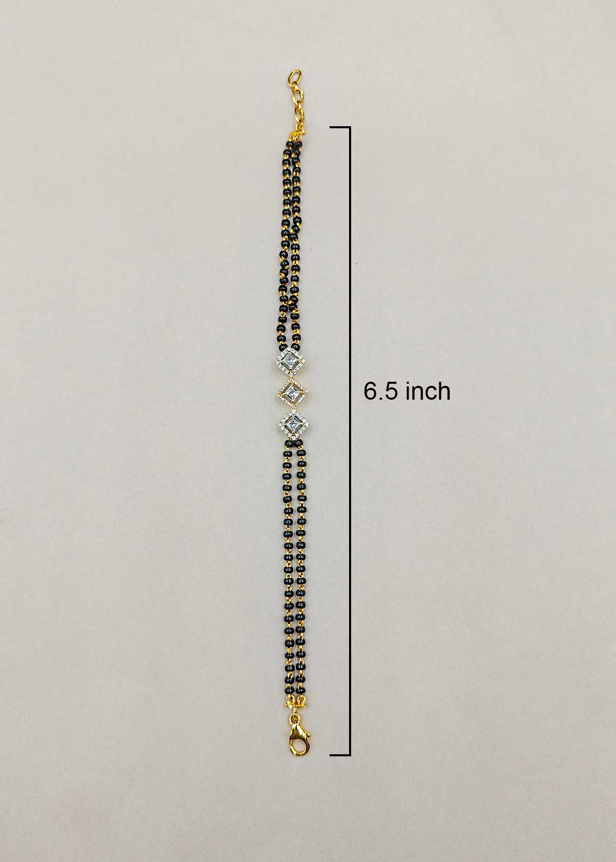 92.5 Sterling Silver Dual Tone Square Trio Design Cubic Zircon Mangalsutra Loose Bracelet
