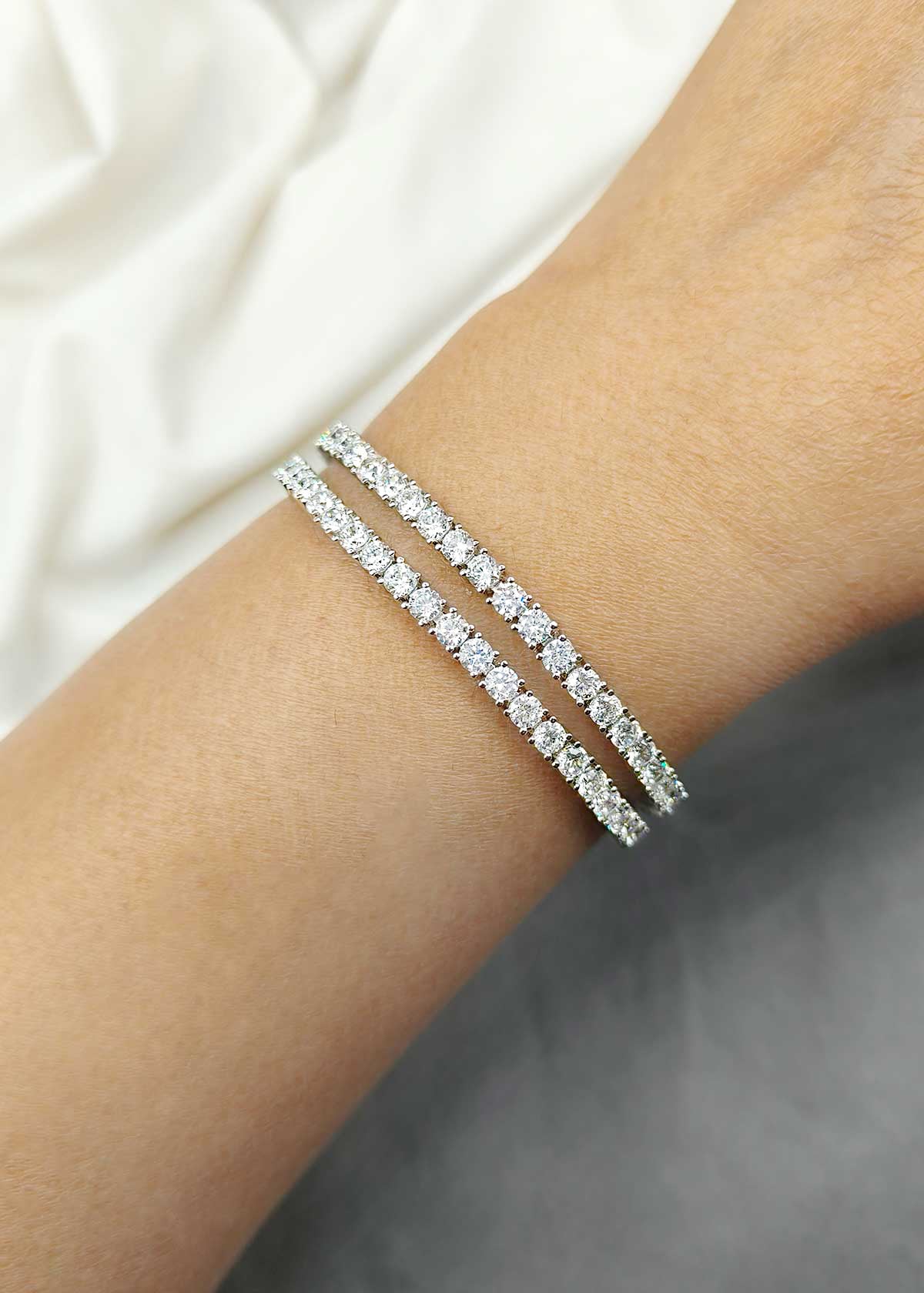 Stunning Double Line Cubic Zircon Silver Plated Tennis Loose Bracelet