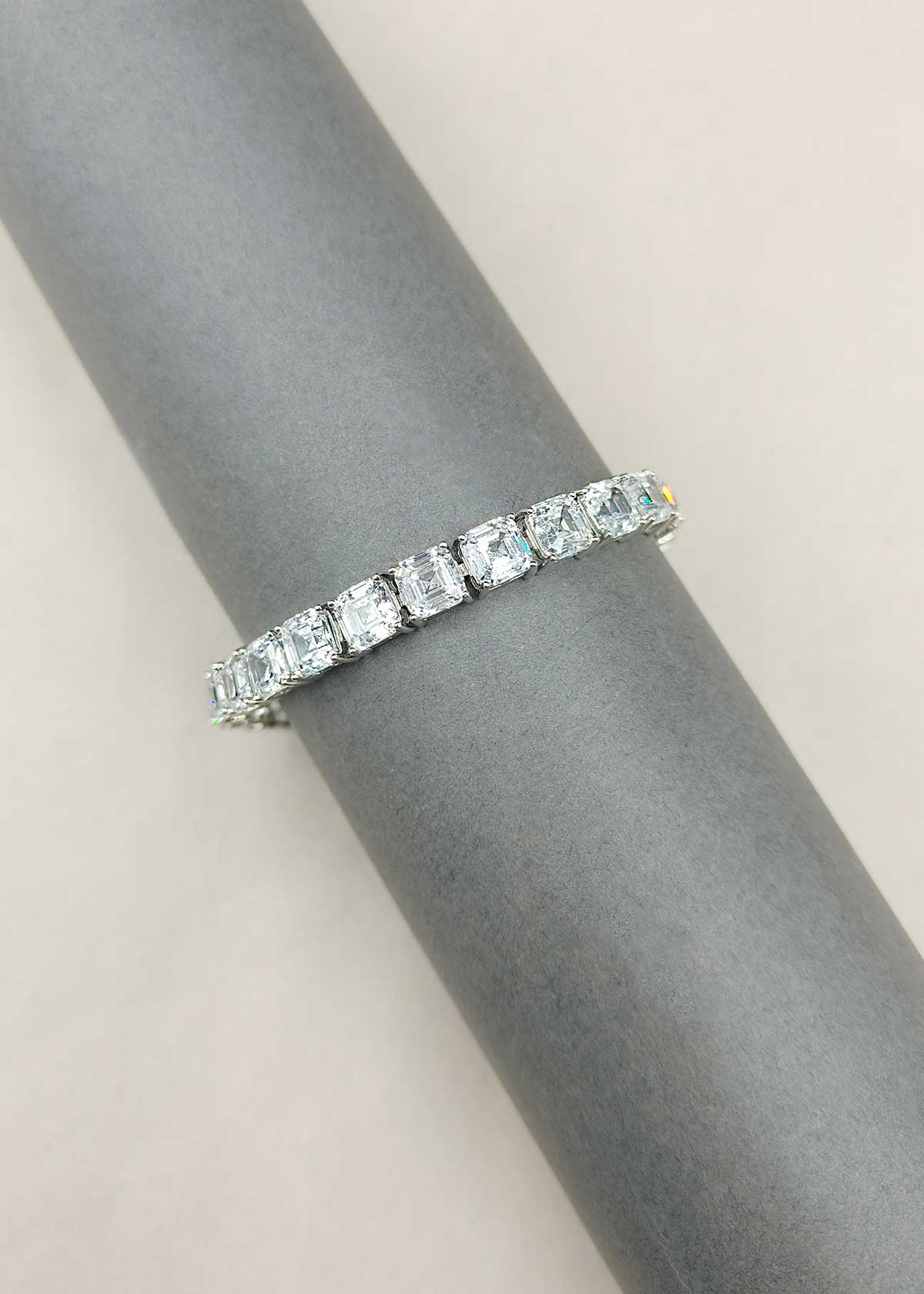 Square Cut Diamond Silver Plated Tennis Loose Bracelet For Women