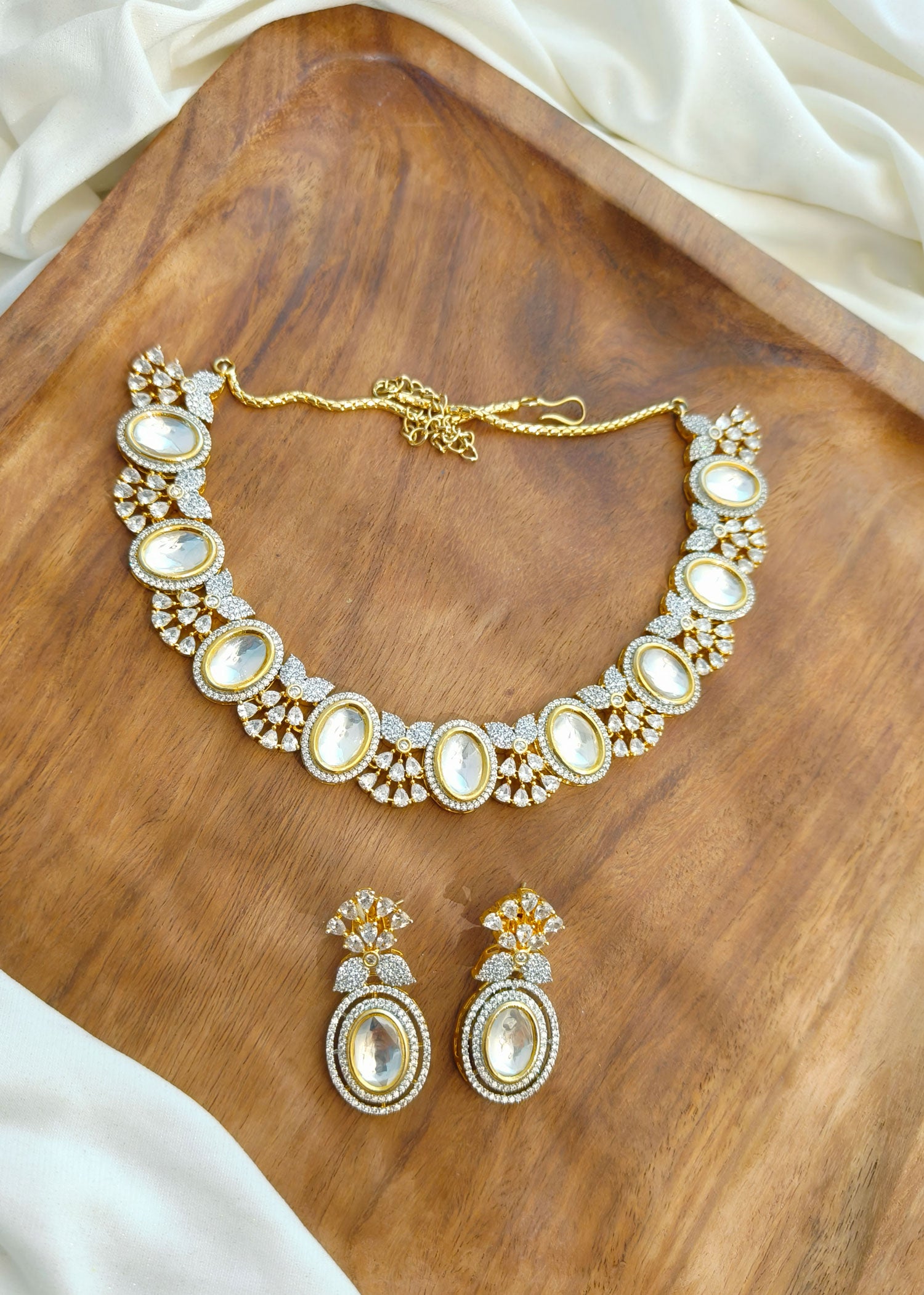 Gold Plated Polki Moissanite Short Necklace Set