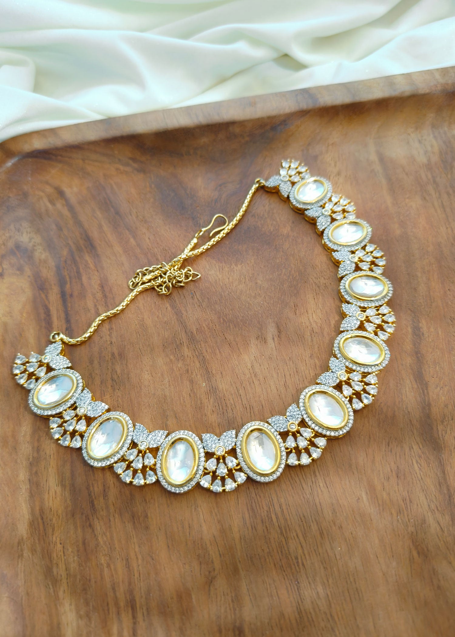 Gold Plated Polki Moissanite Short Necklace Set