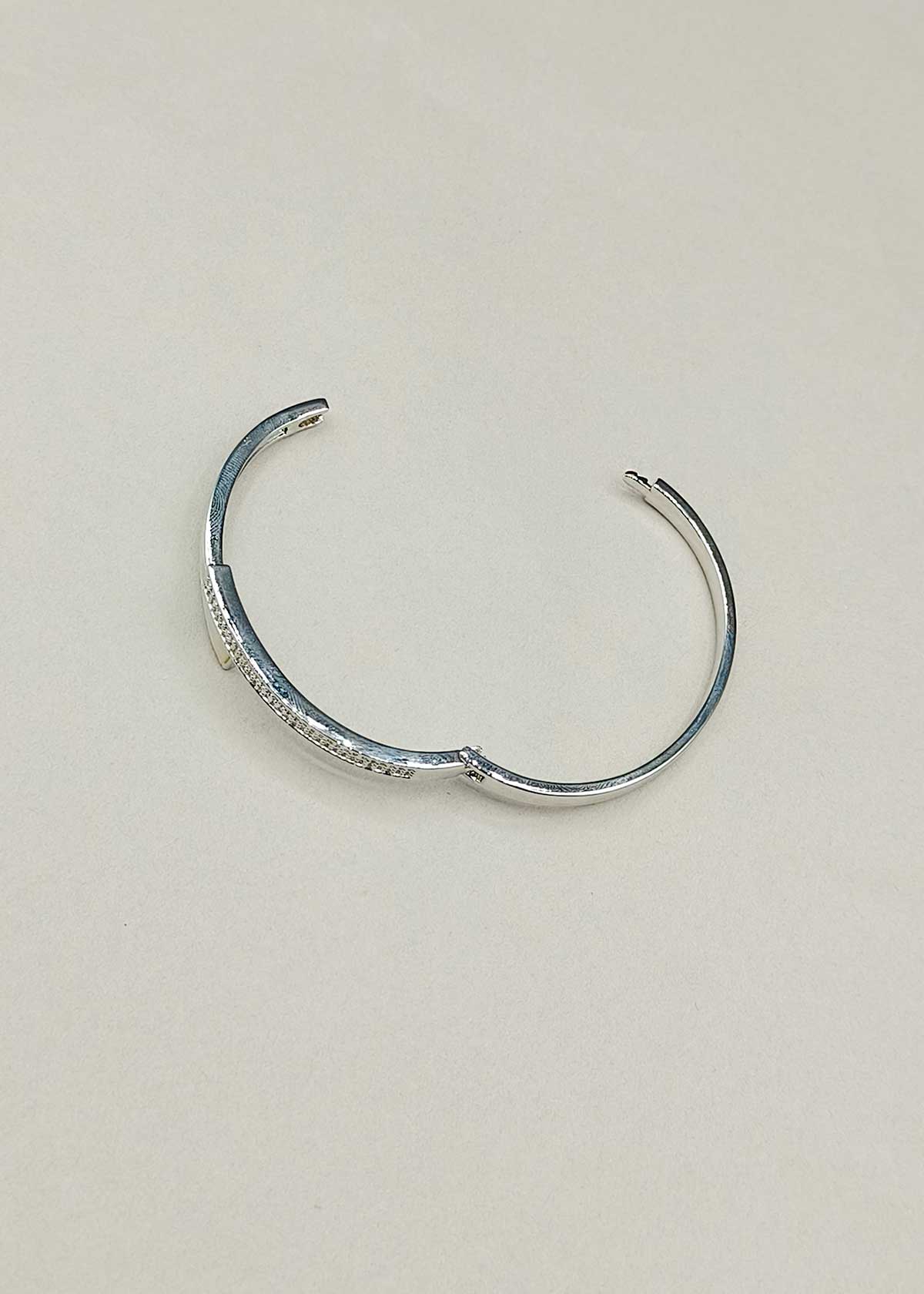 Modern Geometric Mother Of Pearl And Cubic Zircon Crossover Openable Kada Bracelet