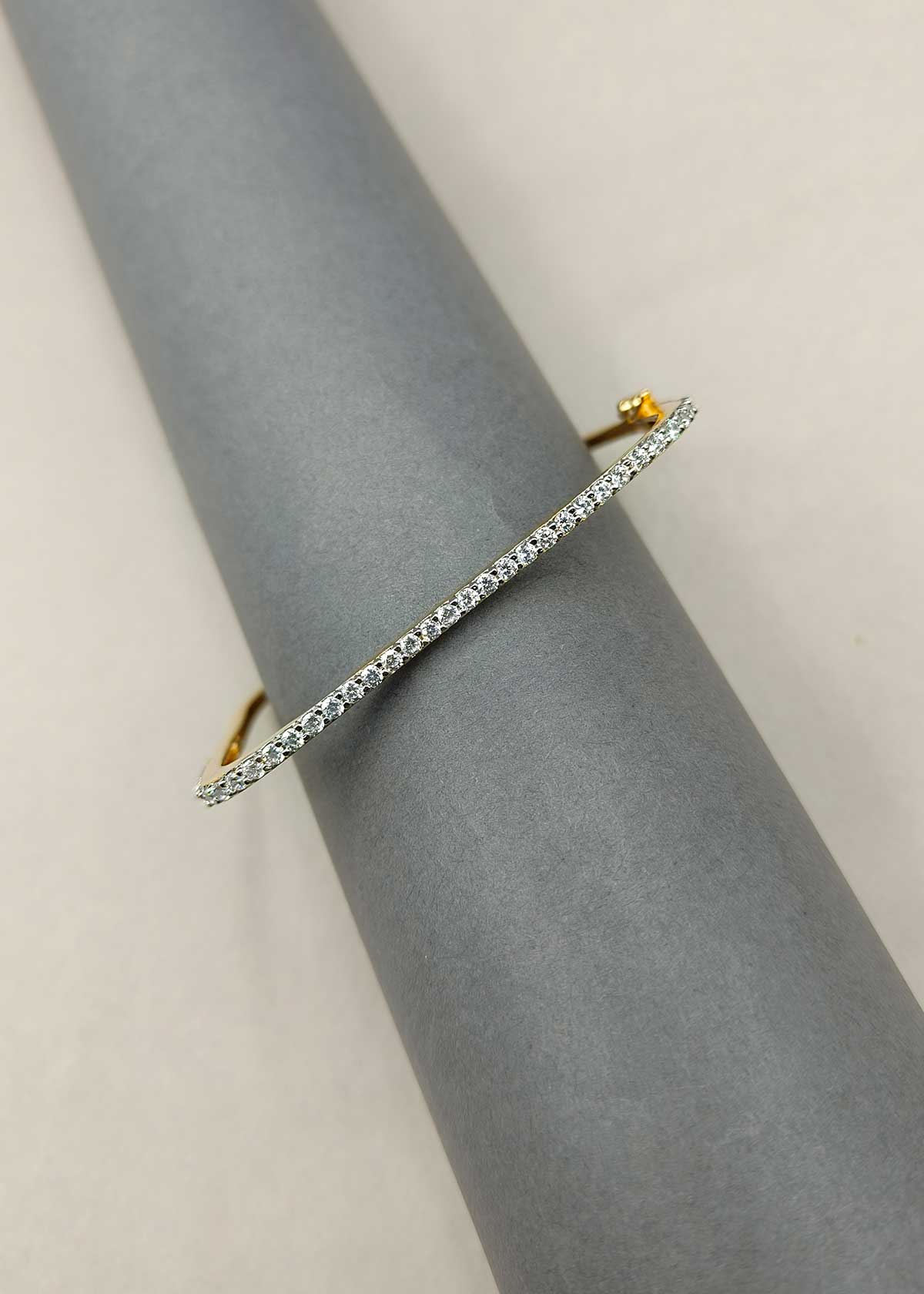 Elegant Cubic Zircon Dual Tone Geometric Openable Kada Bracelet