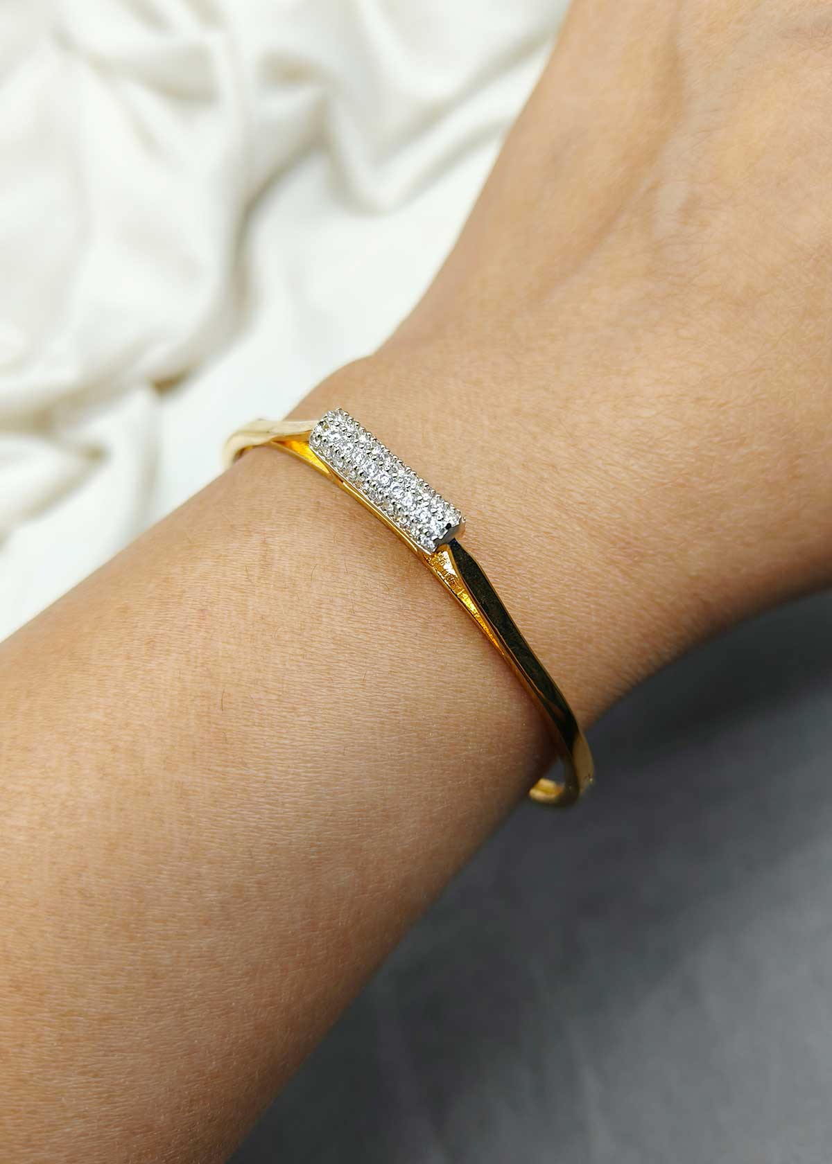 Sparkling Rectangular Cubic Zircon Two Tone Kada Bracelet