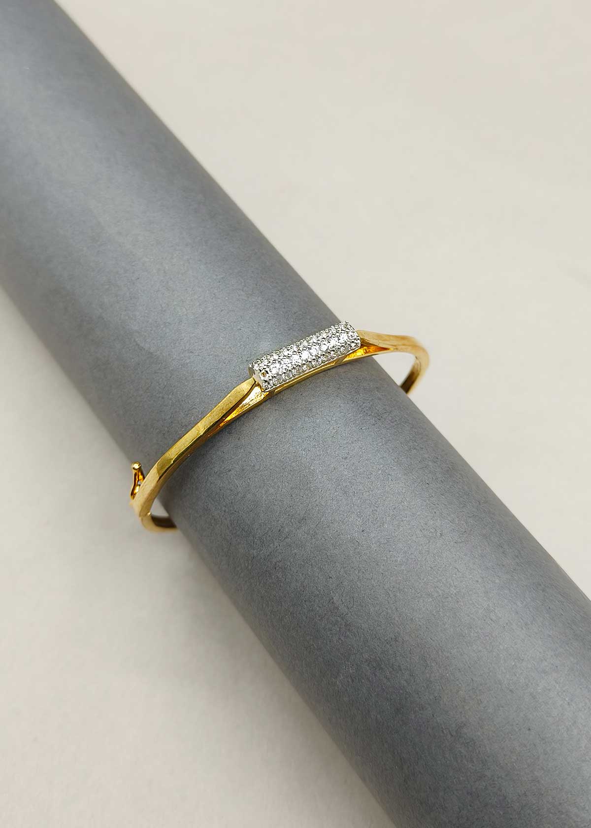 Sparkling Rectangular Cubic Zircon Two Tone Kada Bracelet