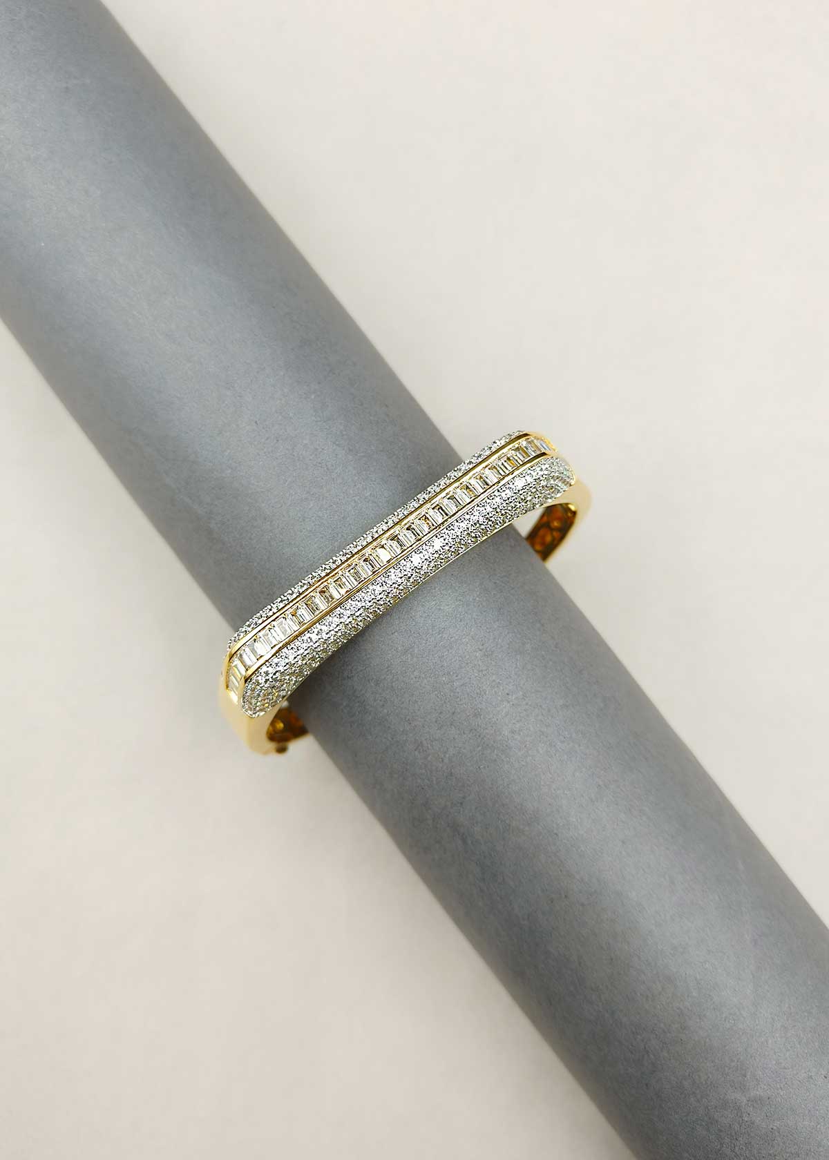 Contemporary Gold And Silver Plated Cubic Zircon Openable Kada Bracelet