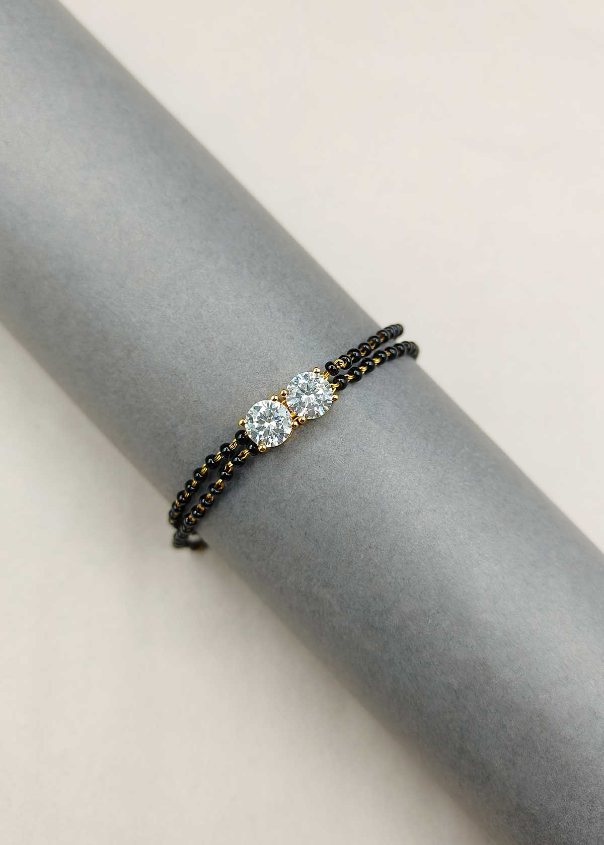 Double Layer Gold Plated Twin Cubic Zircon Mangalsutra Loose Bracelet