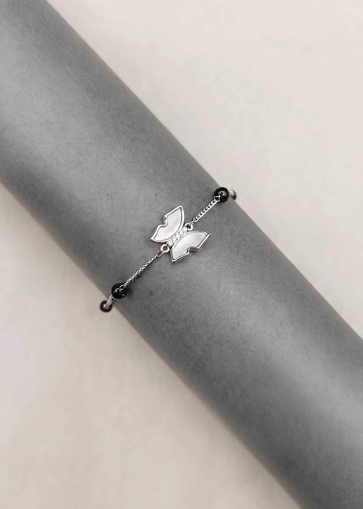 Delicate Butterfly Charm Rose Gold Plated Cubic Zircon Mangalsutra Loose Bracelet For Women