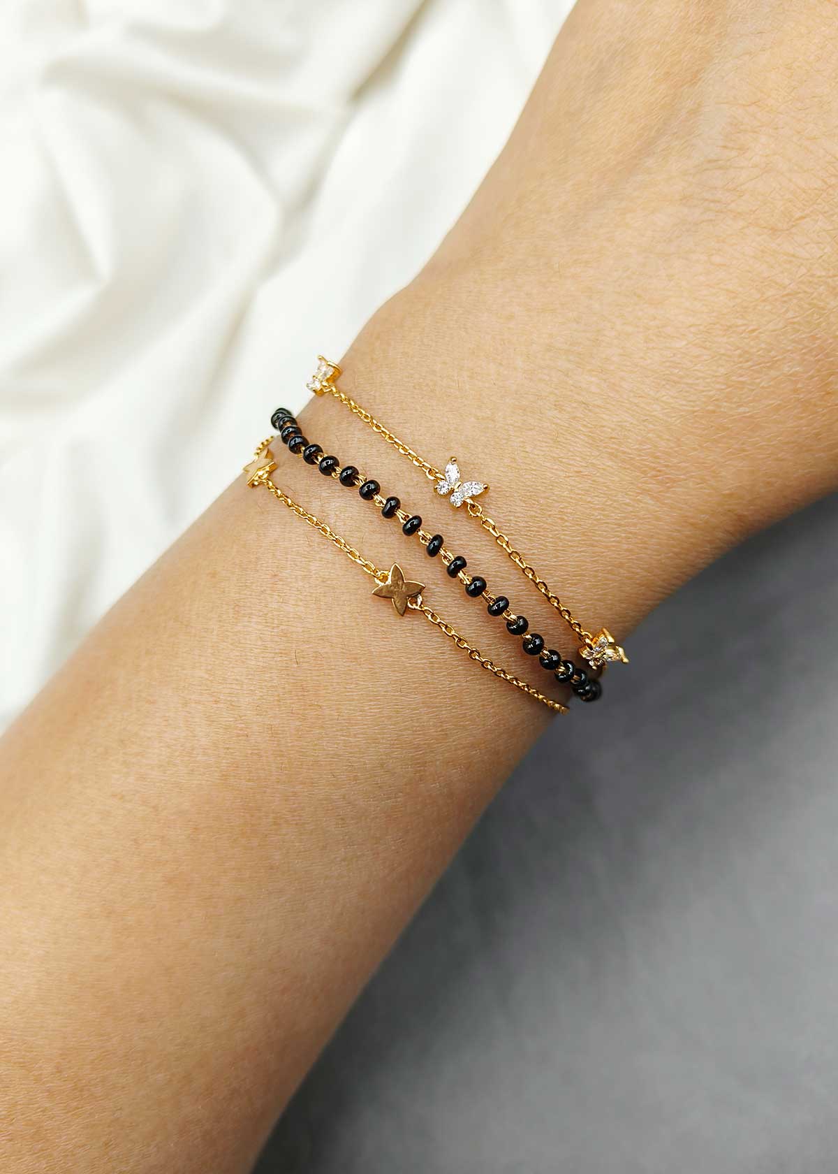 Radiant Triple Layer Butterfly Cubic Zircon Mangalsutra Loose Bracelet