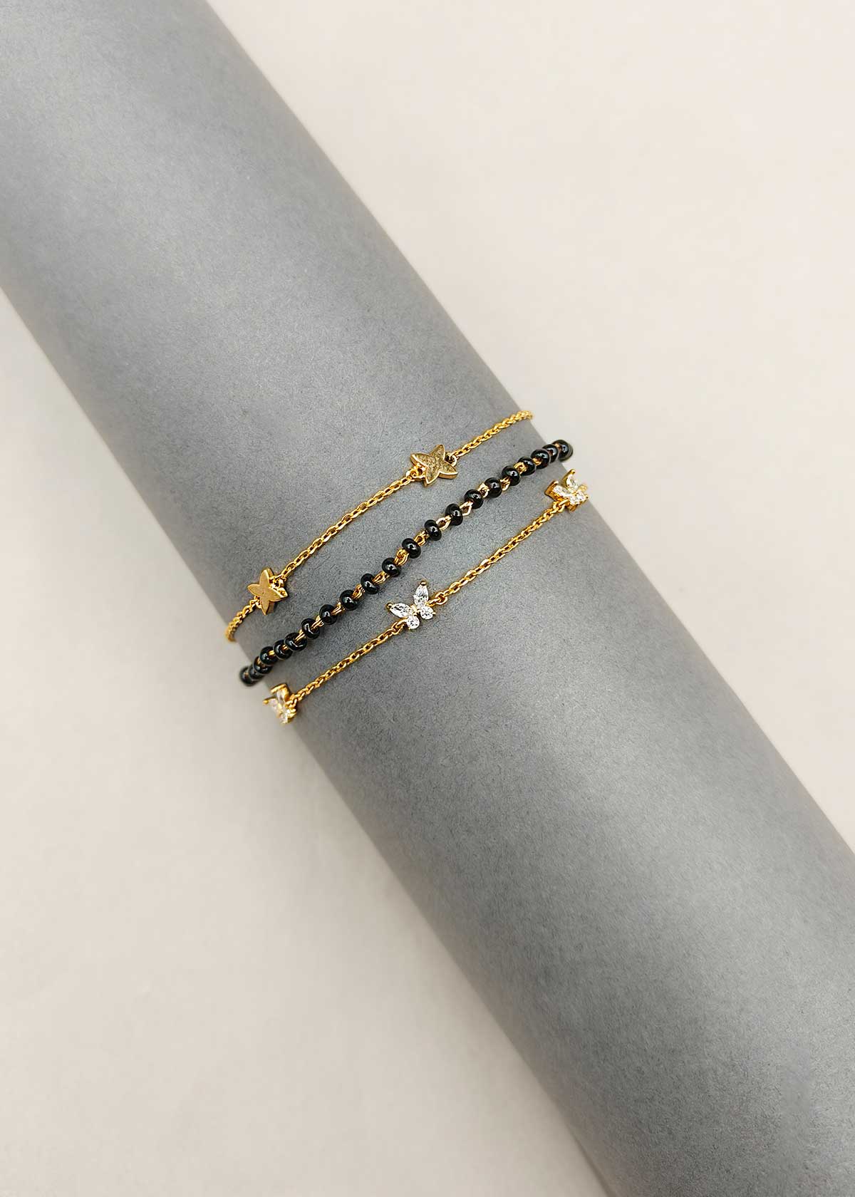 Radiant Triple Layer Butterfly Cubic Zircon Mangalsutra Loose Bracelet