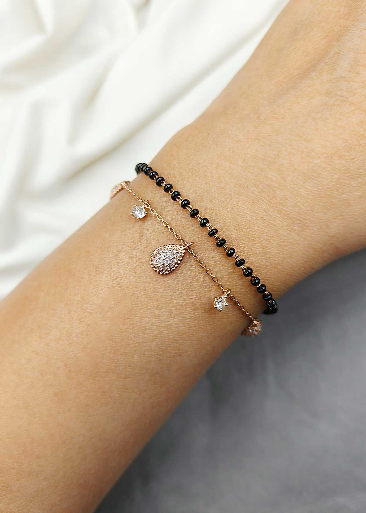 Beautiful Rose Gold Plated Teardrop Cubic Zircon Mangalsutra Loose Bracelet