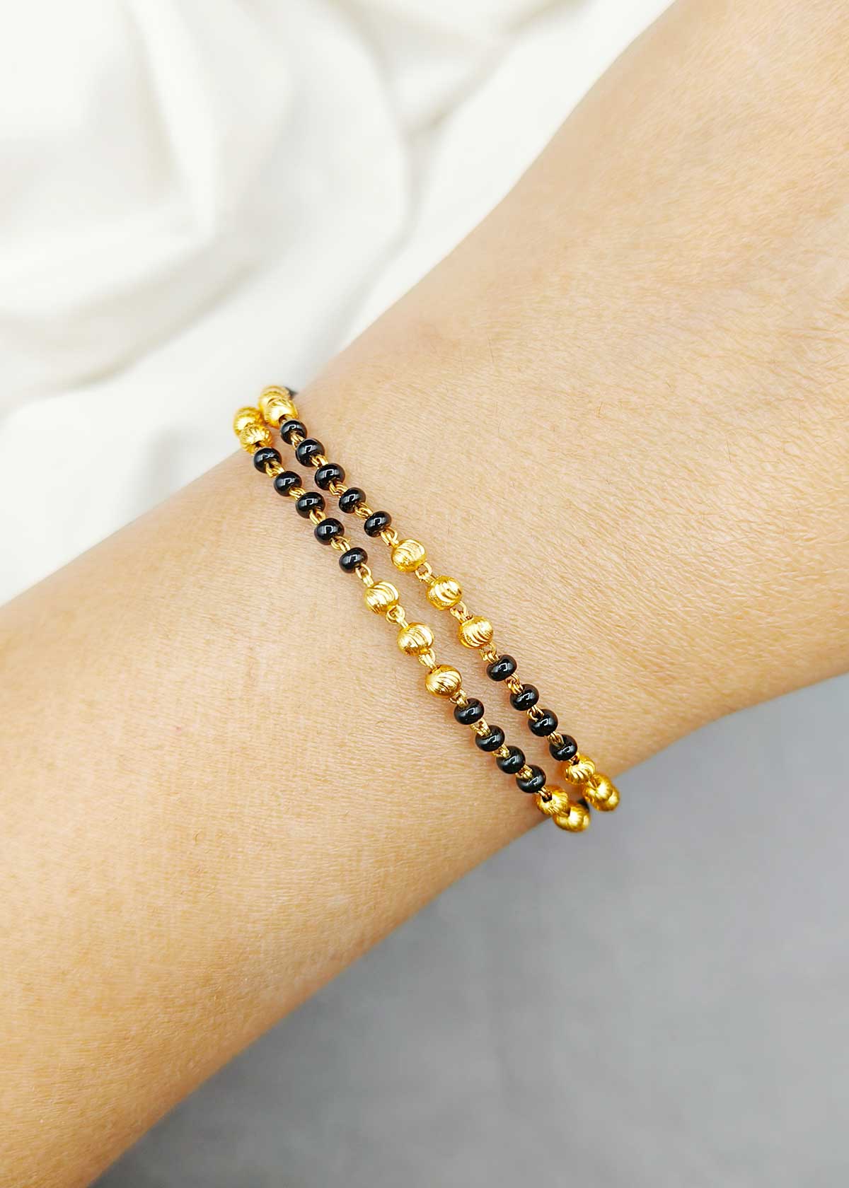 Elegant Double Strand Black Beads Gold Plated Mangalsutra Loose Bracelet