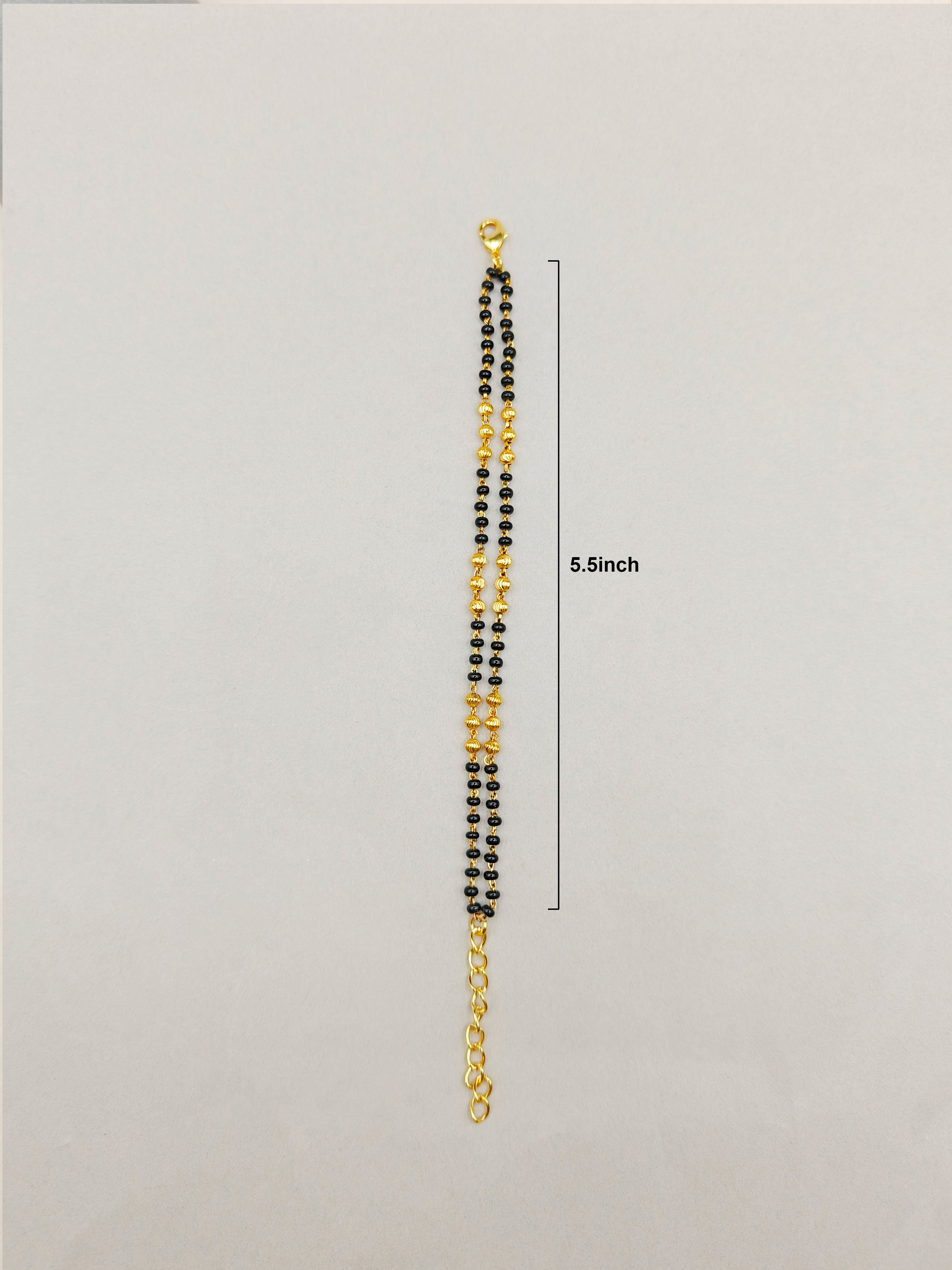 Elegant Double Strand Black Beads Gold Plated Mangalsutra Loose Bracelet