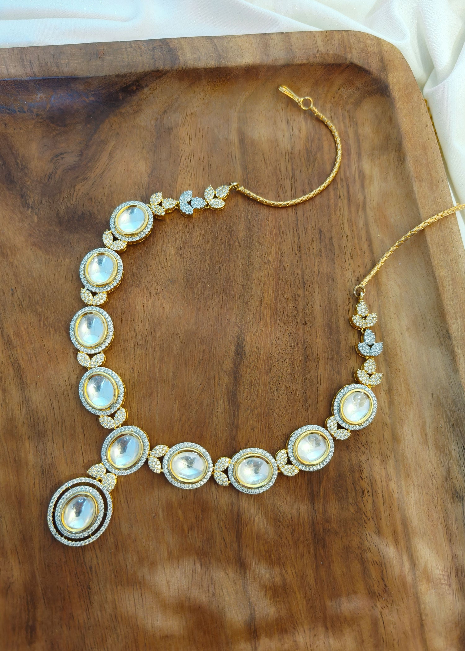 Gold Plated Kundan Polki With Moissanite Necklace Set