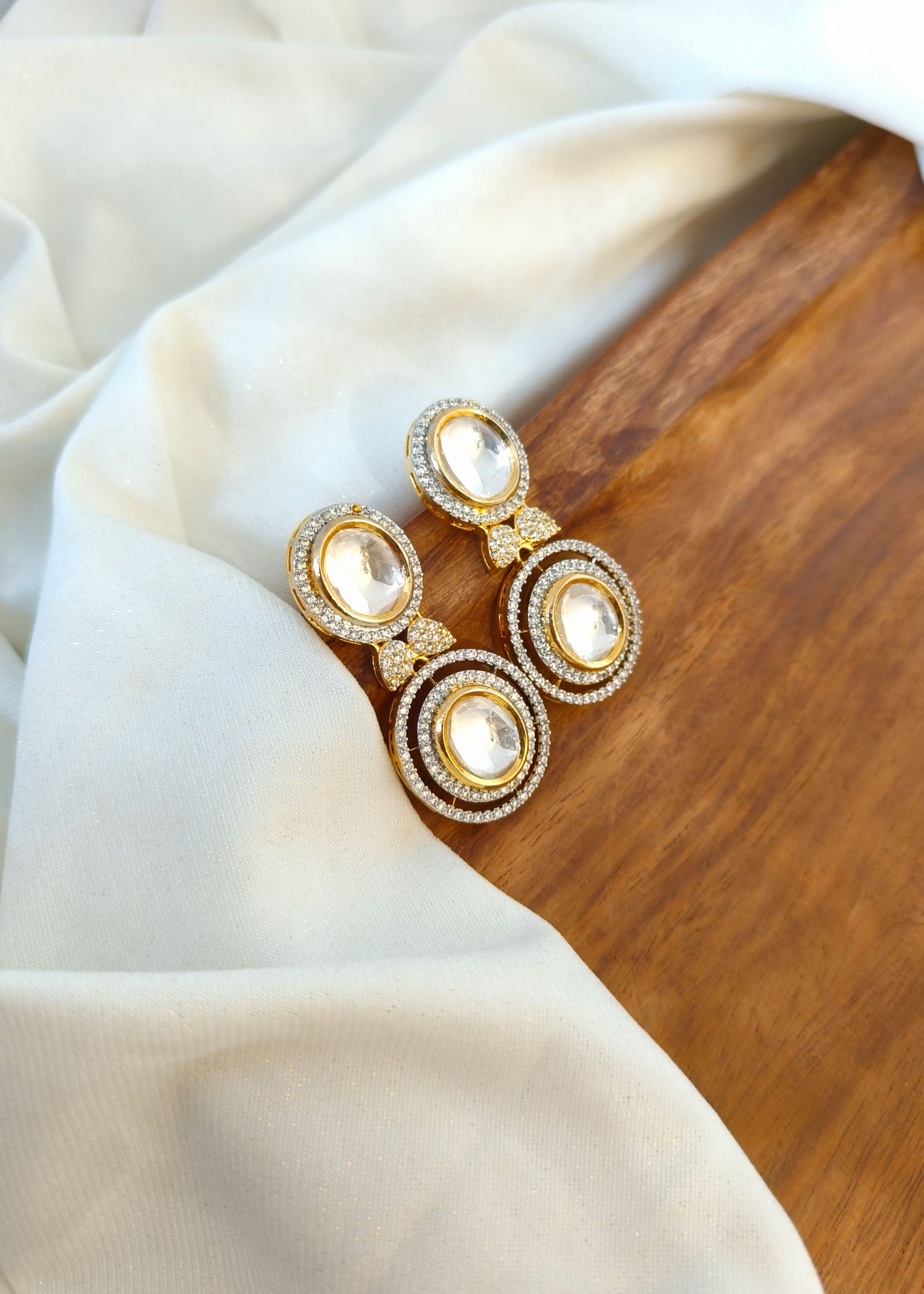 Gold Plated Kundan Polki With Moissanite Necklace Set