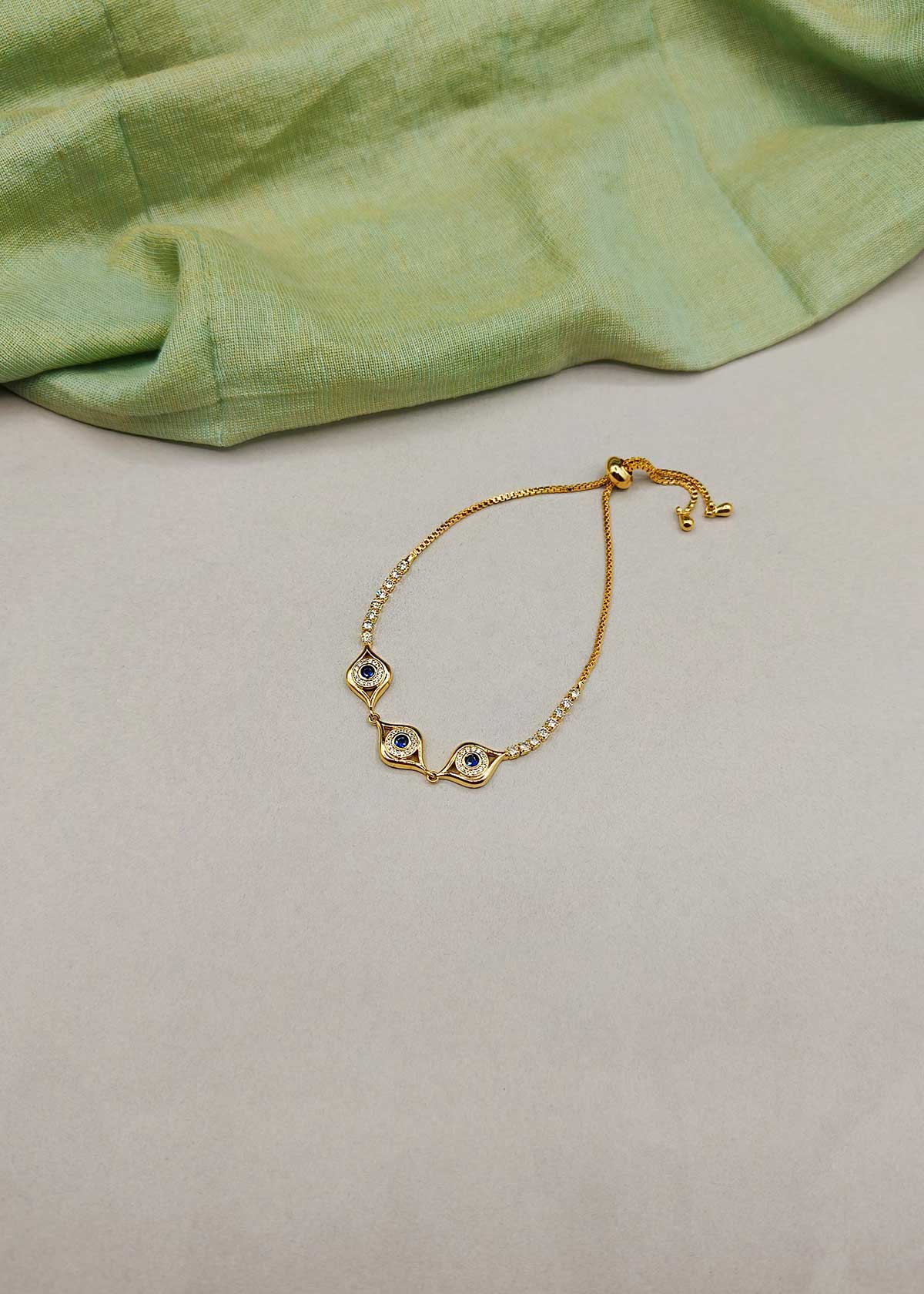 Charming Gold Plated Evil Eye Inspired Cubic Zircon Loose Slider Bracelet