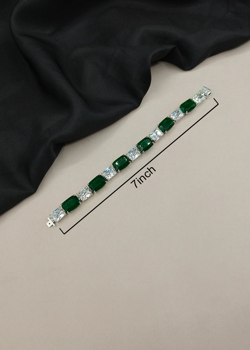 Sparkling Emerald Green And Diamond Tennis Style Loose Bracelet
