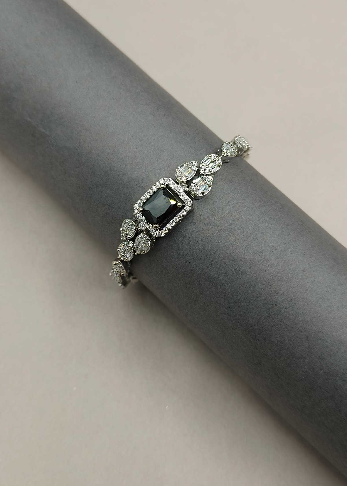 Leaf Motif Dual Tone Baguette Cubic Zircon Adjustable Loose Slider Bracelet