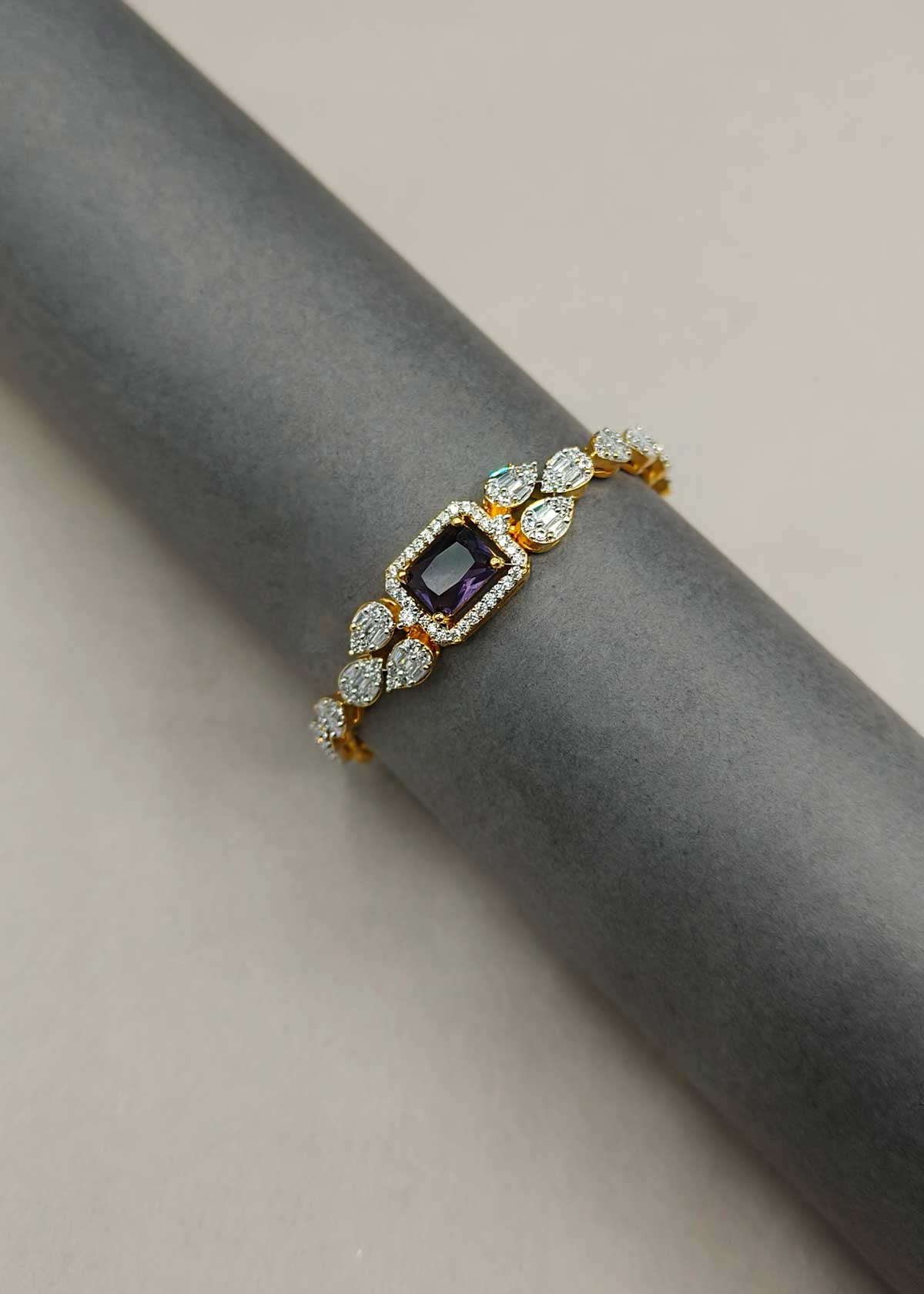 Leaf Motif Dual Tone Baguette Cubic Zircon Adjustable Loose Slider Bracelet