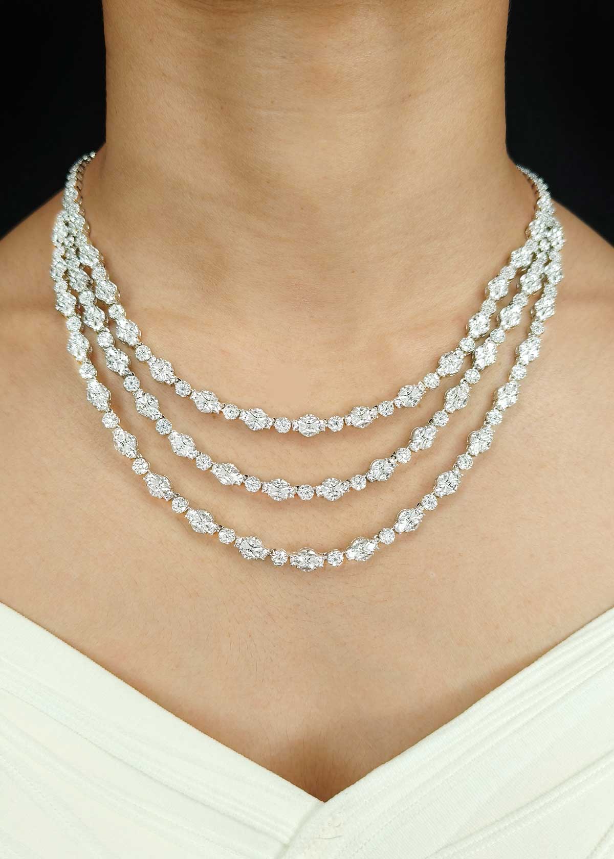 Majestic Triple Layer Cubic Zircon Short Necklace Set For Women